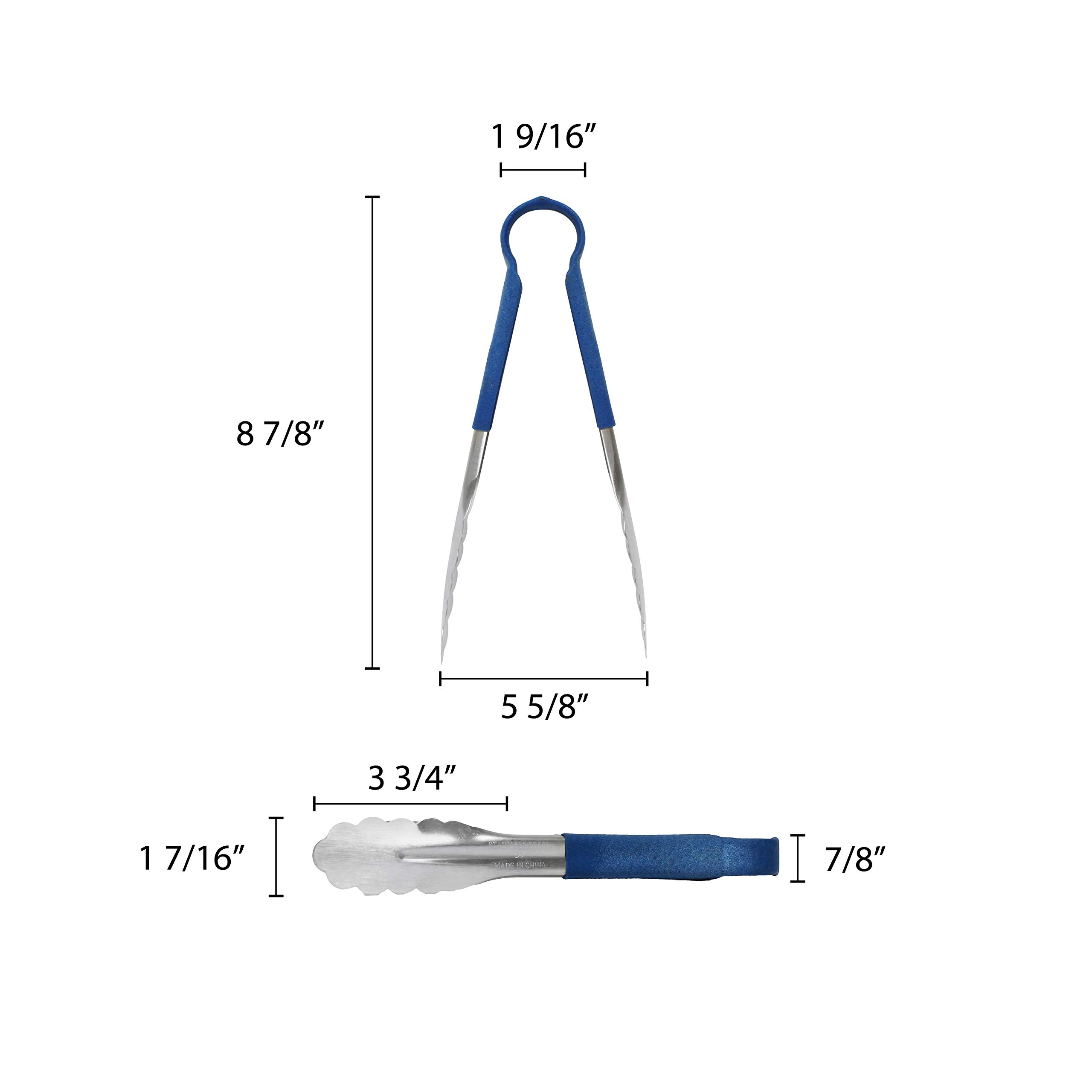 Thunder Group SLTG810B 10-Inch Stainless Steel BBQ Grill Tongs with Scallop Grip & Blue Coated Handle - Perfect for Grilling, Serving, and Outdoor Cooking
