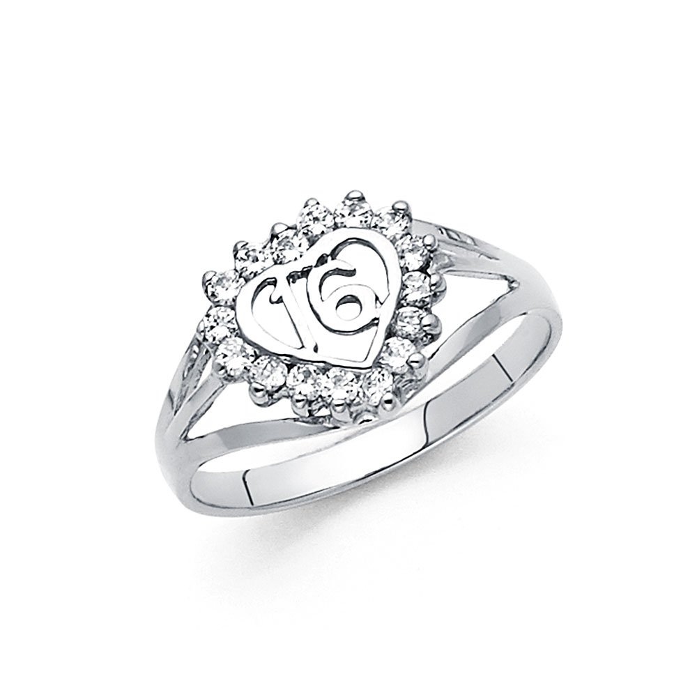 14K White Gold Cubic Zirconia Sweet 16 Birthday Ring - Elegant Fashion Jewelry for Anniversary, Gift & Special Occasions | Perfect for Teens, Bridesmaids & Celebrations