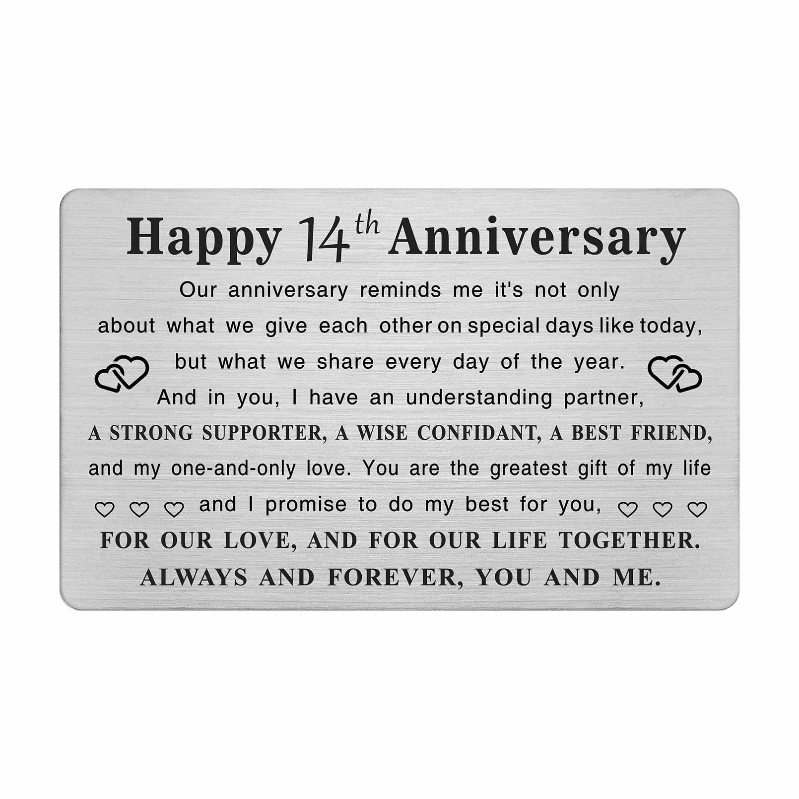 TGCNQ Metal Engraved 14 Year Anniversary Card - Romantic Keepsake Gift for Husband, Wife, Couples - Elegant 14th Wedding Anniversary Decor for Home, Office & Special Occasions