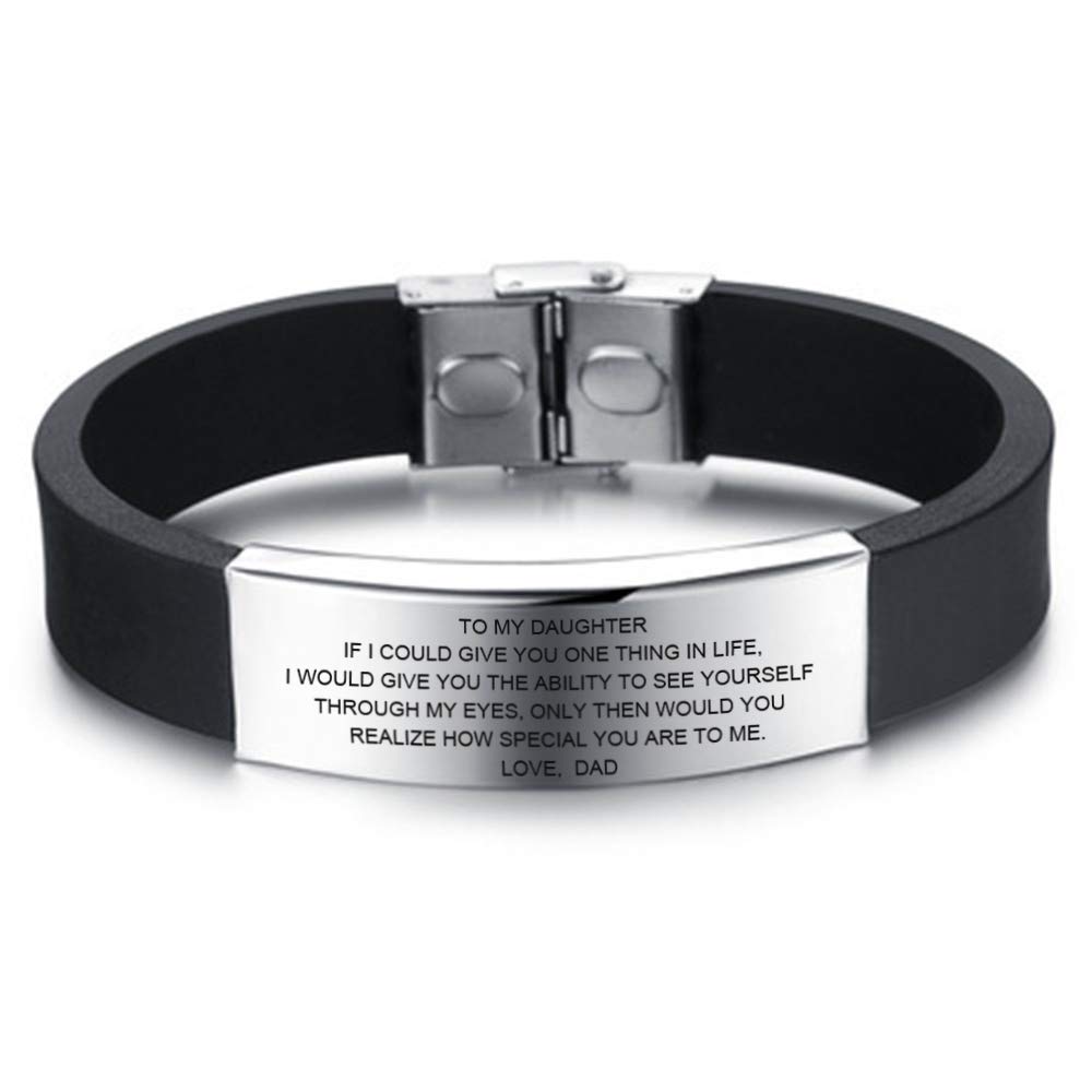 Custom Engraved Inspirational Bracelets for Son & Daughter - Personalized Motivational Cuff Bangle Gift from Dad or Mom - Perfect for Birthdays, Graduation & Special Occasions