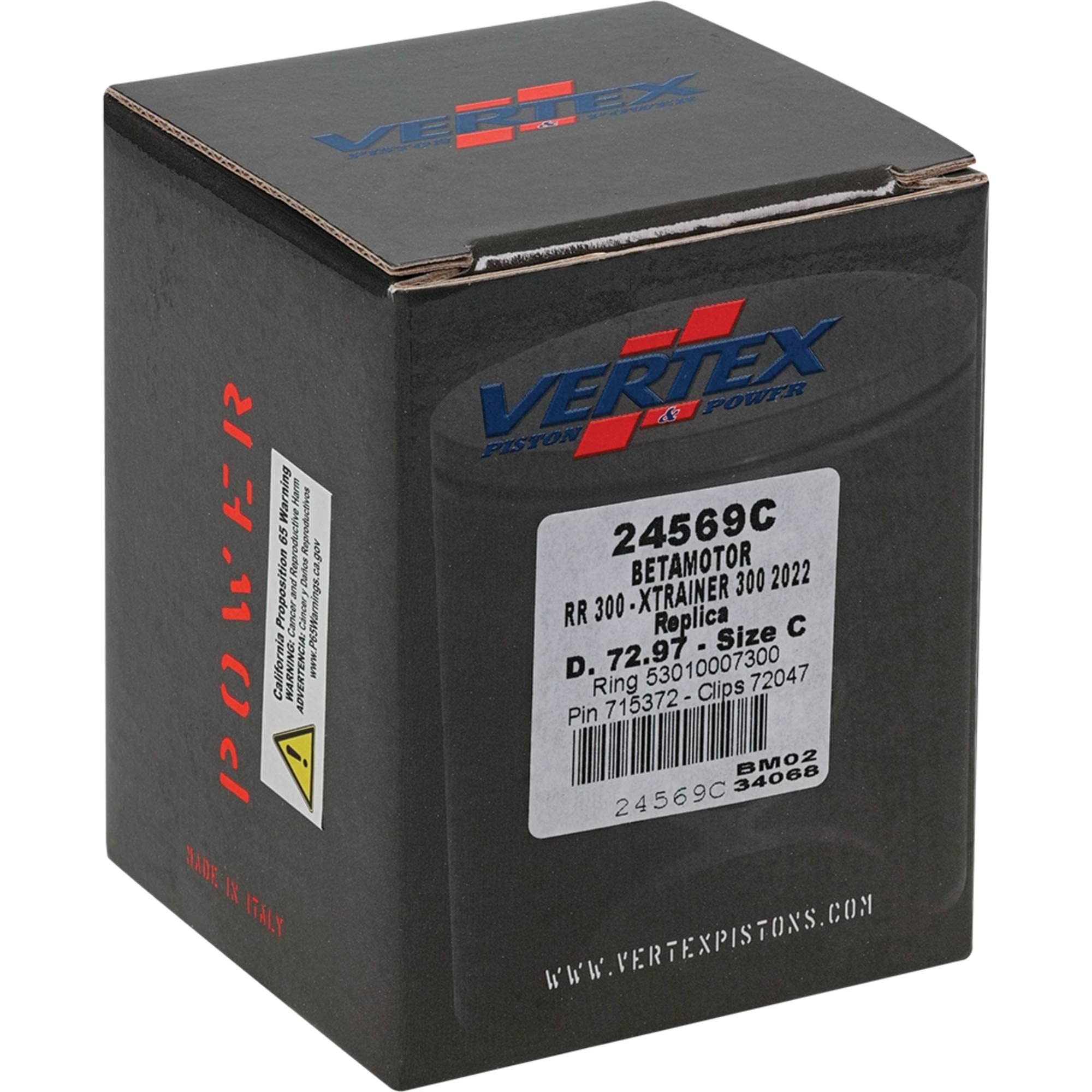 Vertex 24569C Cast Replica Piston Kit - Compatible with Beta RR 2T 300 & XTRAINER 300 (2022 Models) | STD Compression Ratio, 73mm Cylinder & 72.97mm Piston Diameter | Dirt Bike Engine Replacement Part for Off-Road Performance