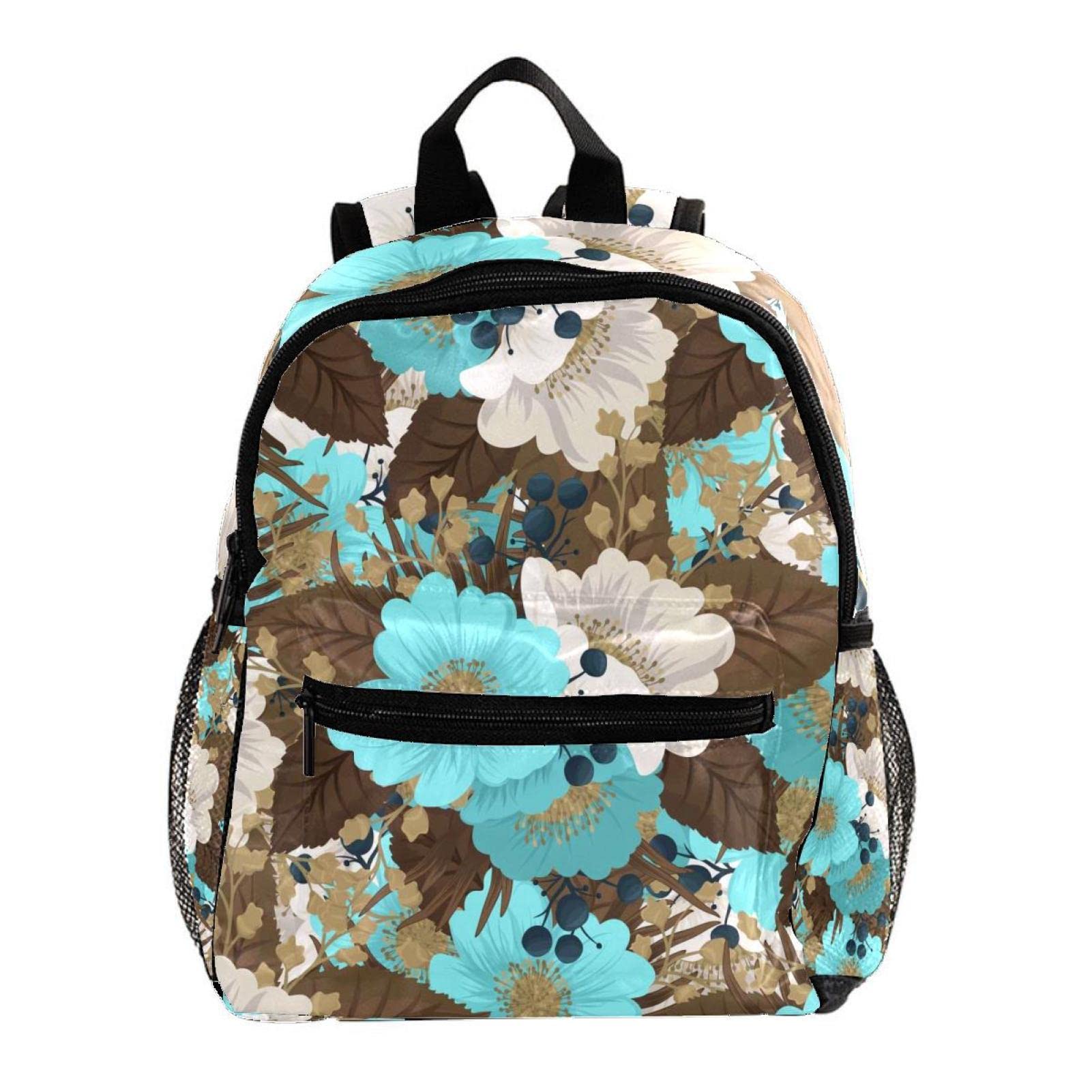 Cute 12 Inch Kids Backpack for School Boys & Girls - Mint Green Floral Design, Lightweight Book Bag for Travel, Daycare & Outdoor Activities