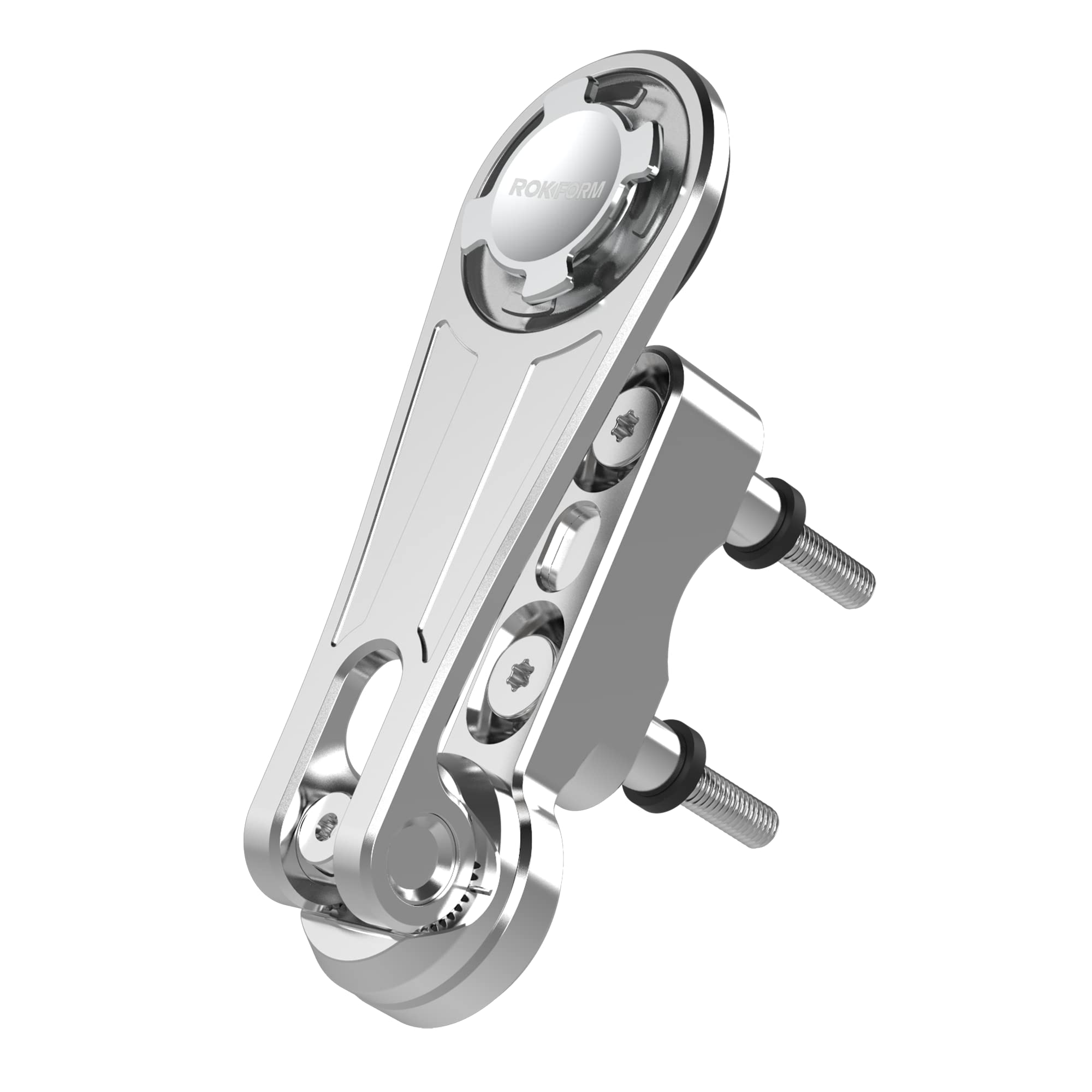 ROKFORM Motorcycle Phone Mount - Secure Quad Tab Twist Lock & Built-in Magnet for Harley's, Polished Aluminum, Perfect for Adventure Riding & Daily Commutes