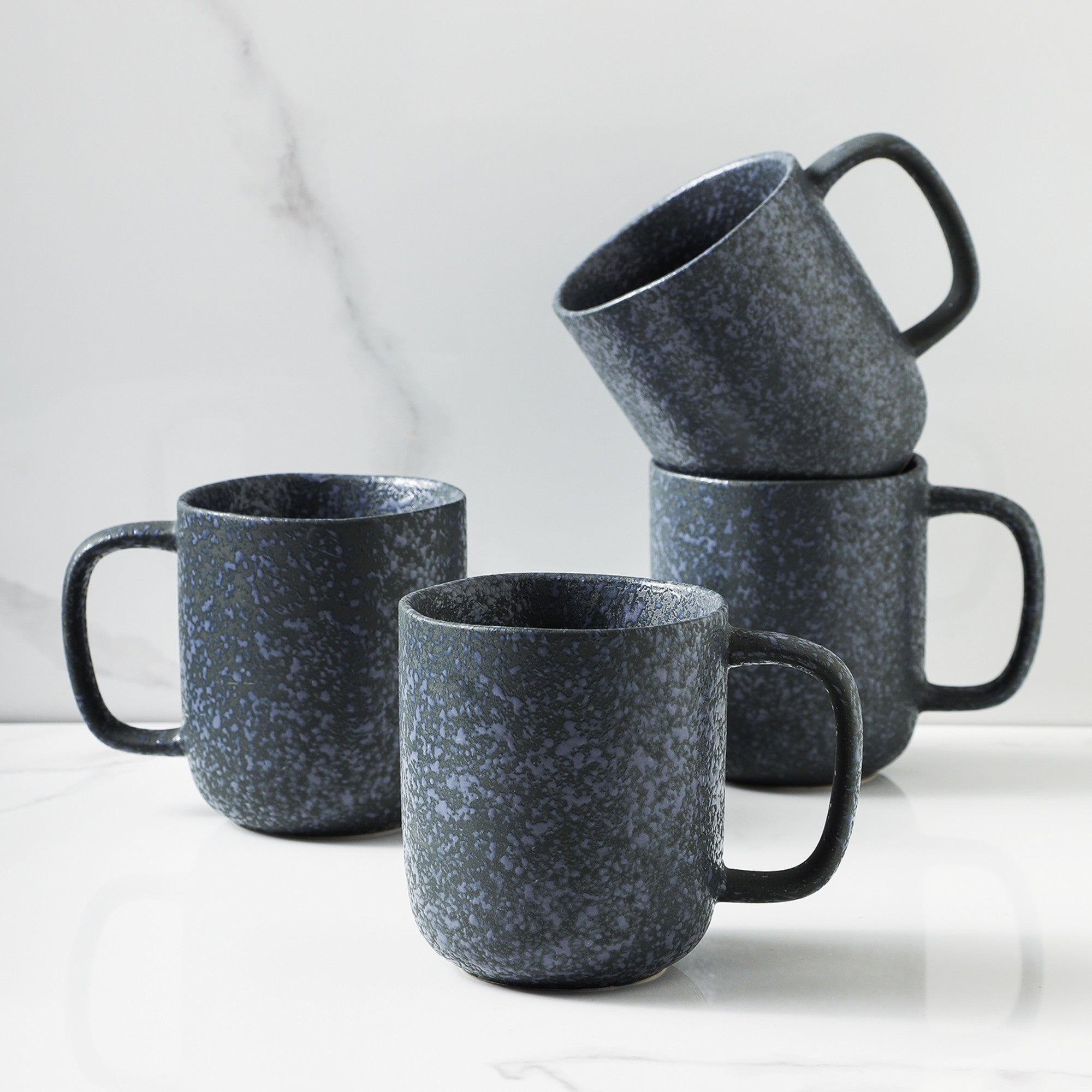 Premium Tom Stoneware Mug - Gray & Blue Reflection Ceramic Coffee Cup - Perfect for Home, Office & Outdoor Use