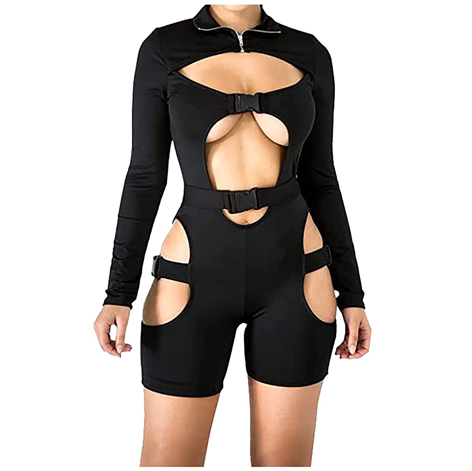Posijego Women's Long Sleeve Jumpsuit - Sexy Bodycon High Neck Romper for Summer & Fall | Fashionable One-Piece Outfit for Date Night, Clubwear & Casual Dressing