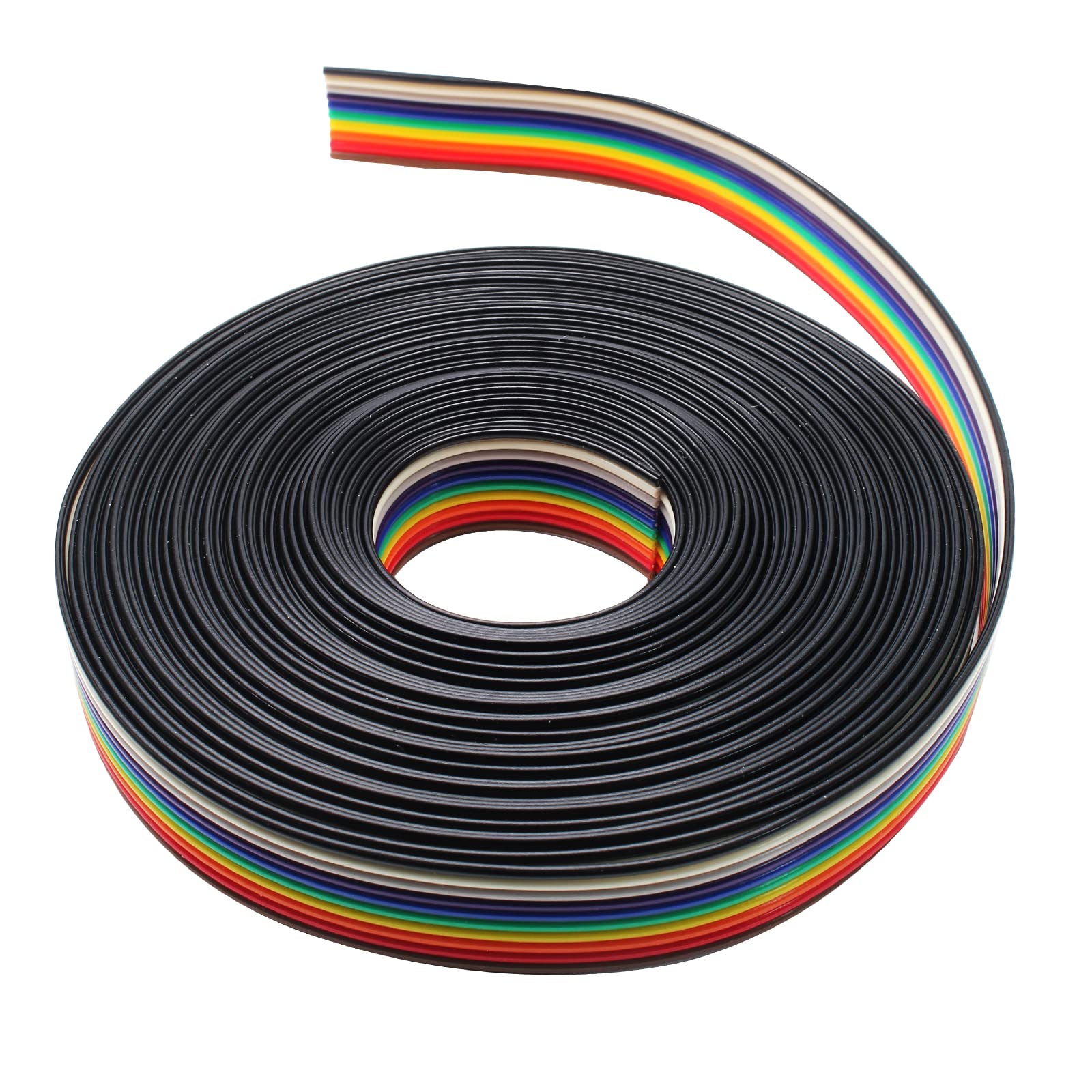 Rainbow Color IDC Ribbon Cable 10-Wire 16ft/5m - 2.54mm Pitch Connectors for Computer Electronics, DIY Projects & Home Appliances Wiring