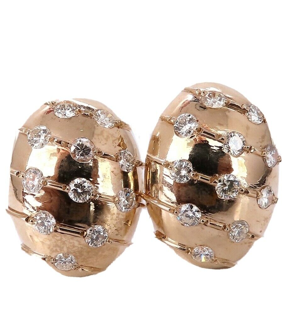 2ct Natural Round Diamond Dome Wave Clip Earrings - 14K Gold Egg Shape Stud Earrings for Women - Perfect for Weddings, Parties & Everyday Elegance