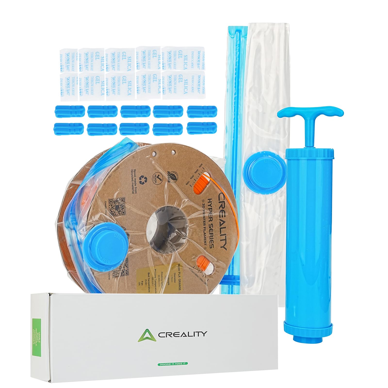 Creality 3D Printer Filament Vacuum Storage Kit - 10 Vacuum Bags with Desiccants, Sealing Clips & Hand Pump (350x350mm) | Keep Filament Dry for PLA, ABS, PETG | Perfect for Long-Term Storage & Moisture Protection