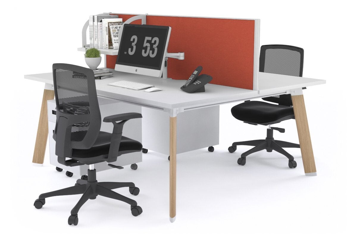 2 Person Workstation with Wood Imprint Frame - 1800L x 800W Office Desk with Cable Management Scallop | Perfect for Shared Workspaces, Home Offices & Collaborative Environments