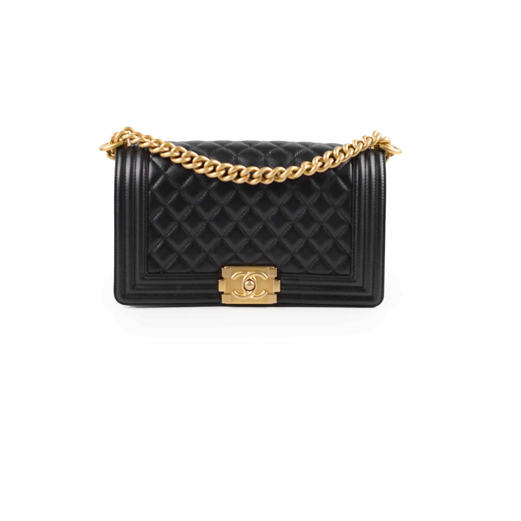 Chanel Old Medium Boy Bag Black Caviar Gold Hardware - Luxury Designer Handbag for Women, Perfect for Evening Parties & Special Occasions