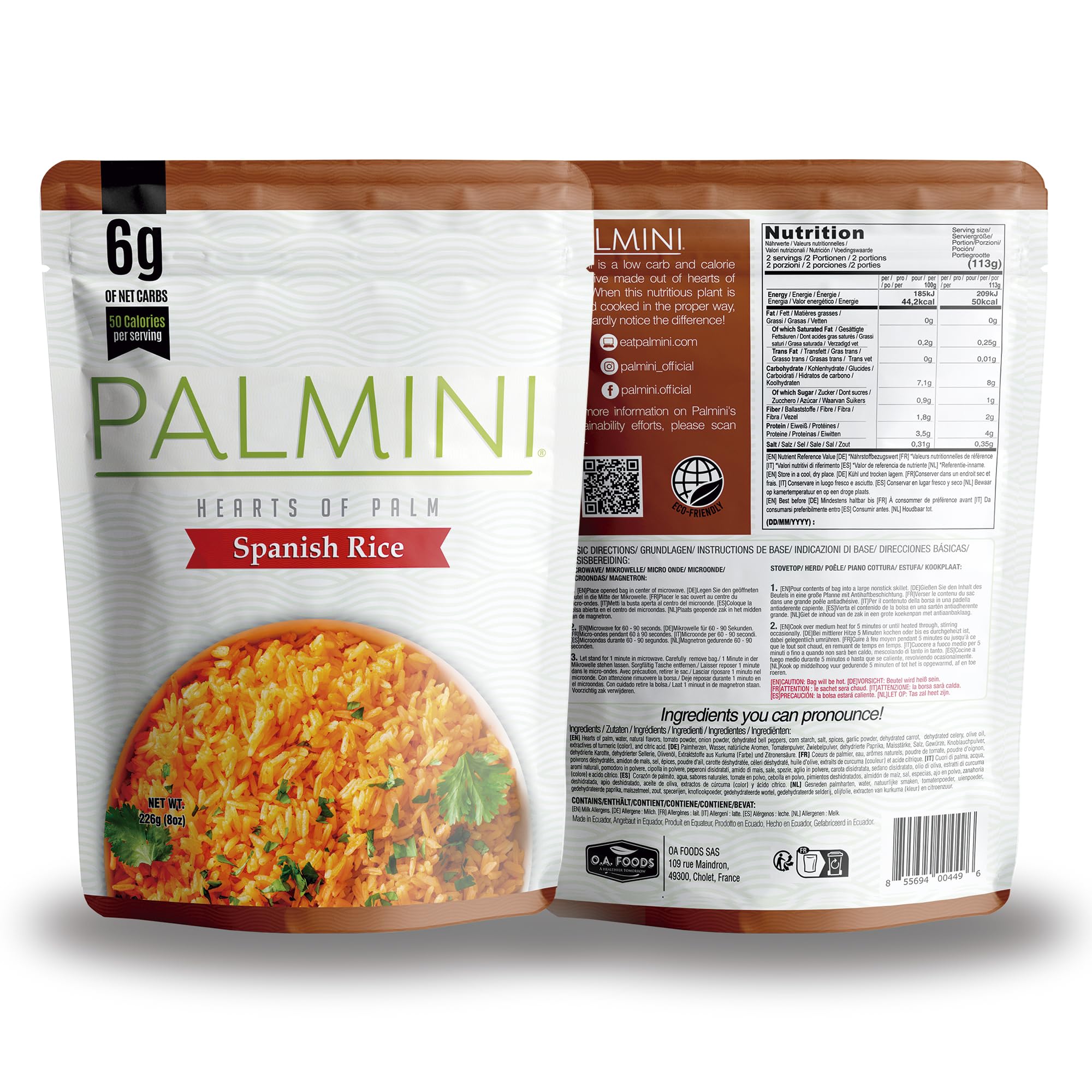 Palmini Spanish Rice - Low-Carb Hearts of Palm Rice | Keto, Vegan, Gluten-Free, Non-GMO | Shark Tank Featured | 8oz Pouch (Pack of 6) | Perfect for Keto Meals, Vegan Dishes & Healthy Cooking