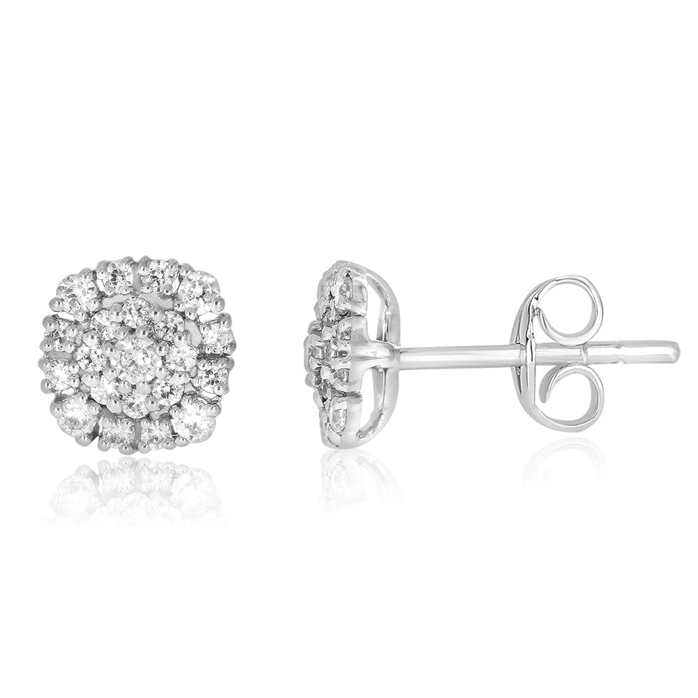 9ct White Gold 1/2 Carat Diamond Stud Earrings for Women - Elegant Cubic Zirconia Earrings for Everyday Wear & Special Occasions