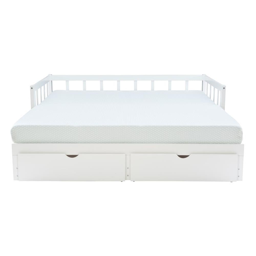 Powell Furniture Linon Macey White Wood Storage Trundle Daybed with Drawer - Perfect for Guest Room, Kids Bedroom & Small Space Living