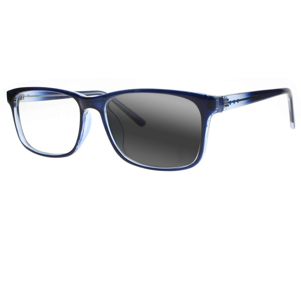 Progressive Transition Photochromic Reading Glasses for Men & Women - Multifocal Rectangular Eyewear for Indoor/Outdoor Use, Work, and Daily Activities