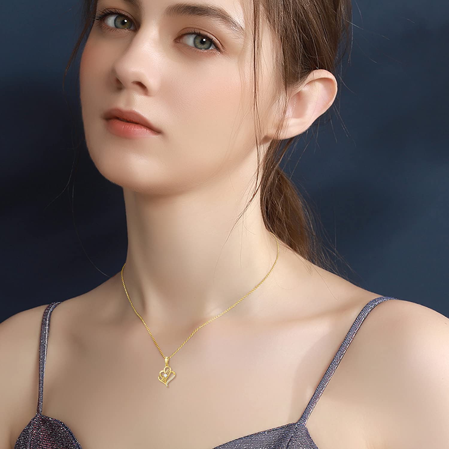 14K Real Gold Heart Necklace for Women - I Love You Mom Pendant Jewelry Gift for Mother's Day, Wife, Grandma | 16+1+1 Inch Yellow Gold Chain | Perfect for Birthday, Anniversary & Special Occasions