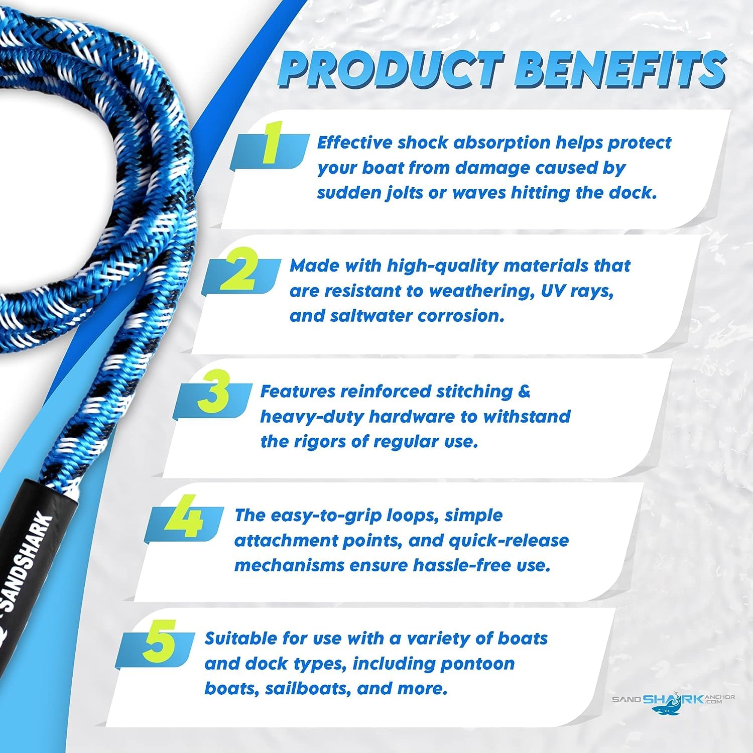 Premium Boat Bungee Dock Lines 2-Pack - Shock Absorbing Anchor Ropes for Docks & Cleats - Marine Accessories
