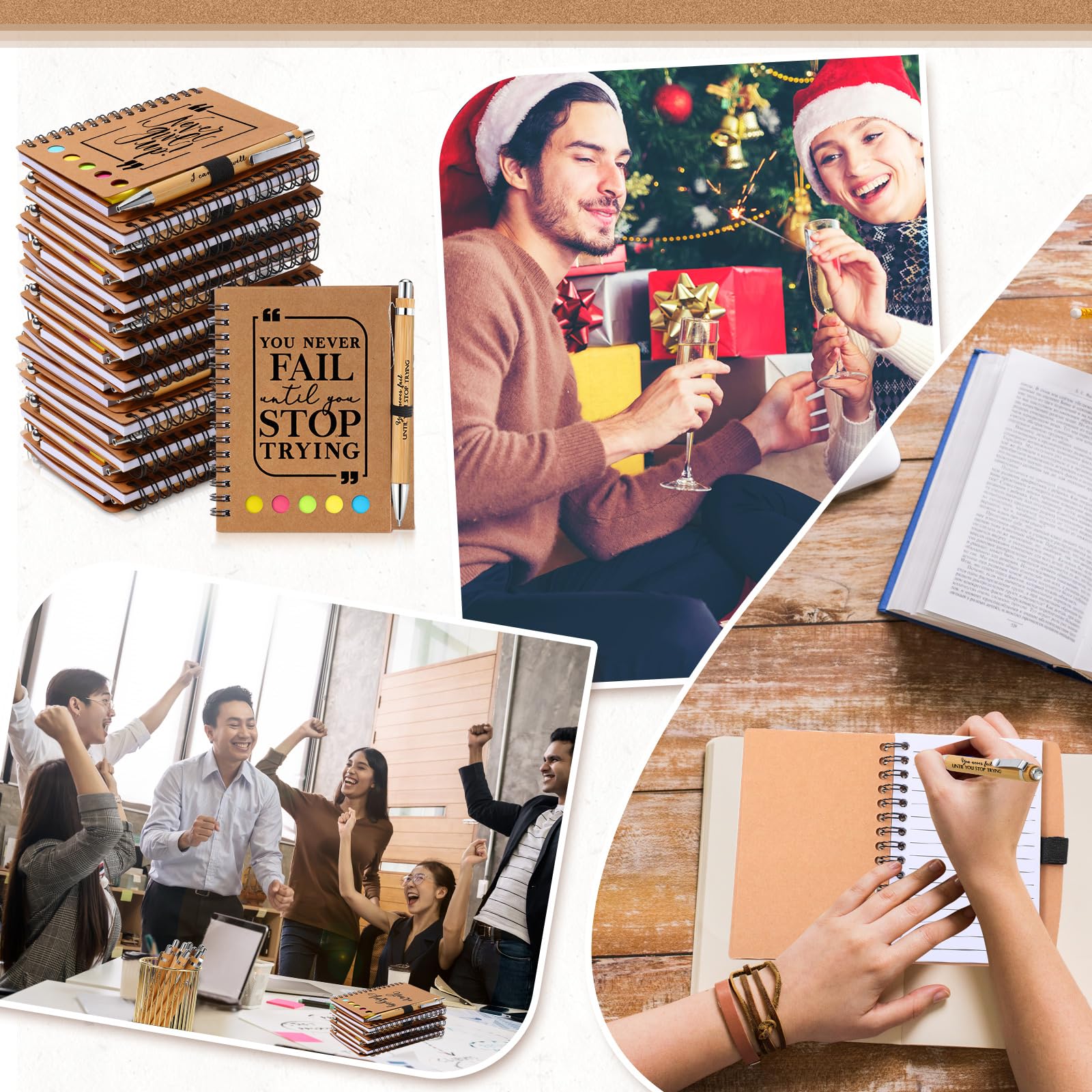 20 Sets Inspirational Notebook and Pen Gift Set - Spiral Journal Notepad with Sticky Notes & Motivational Bamboo Ballpoint Pen - Perfect for Teacher Appreciation, Employee Recognition, Team Gifts (Bulk Office Supplies for Workplace Motivation)