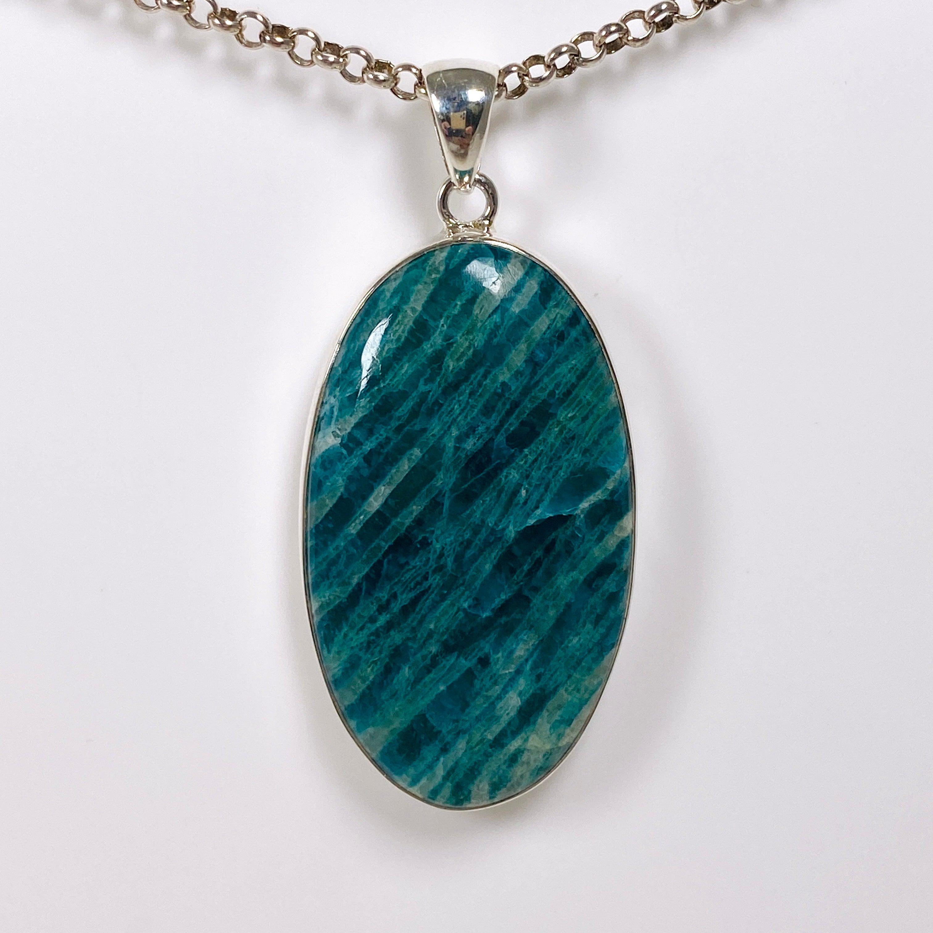 Amazonite Oval Pendant Necklace - 925 Sterling Silver Jewelry for Women, Healing Crystal Gift for Mom Wife Girlfriend - Perfect for Meditation, Yoga & Spiritual Healing