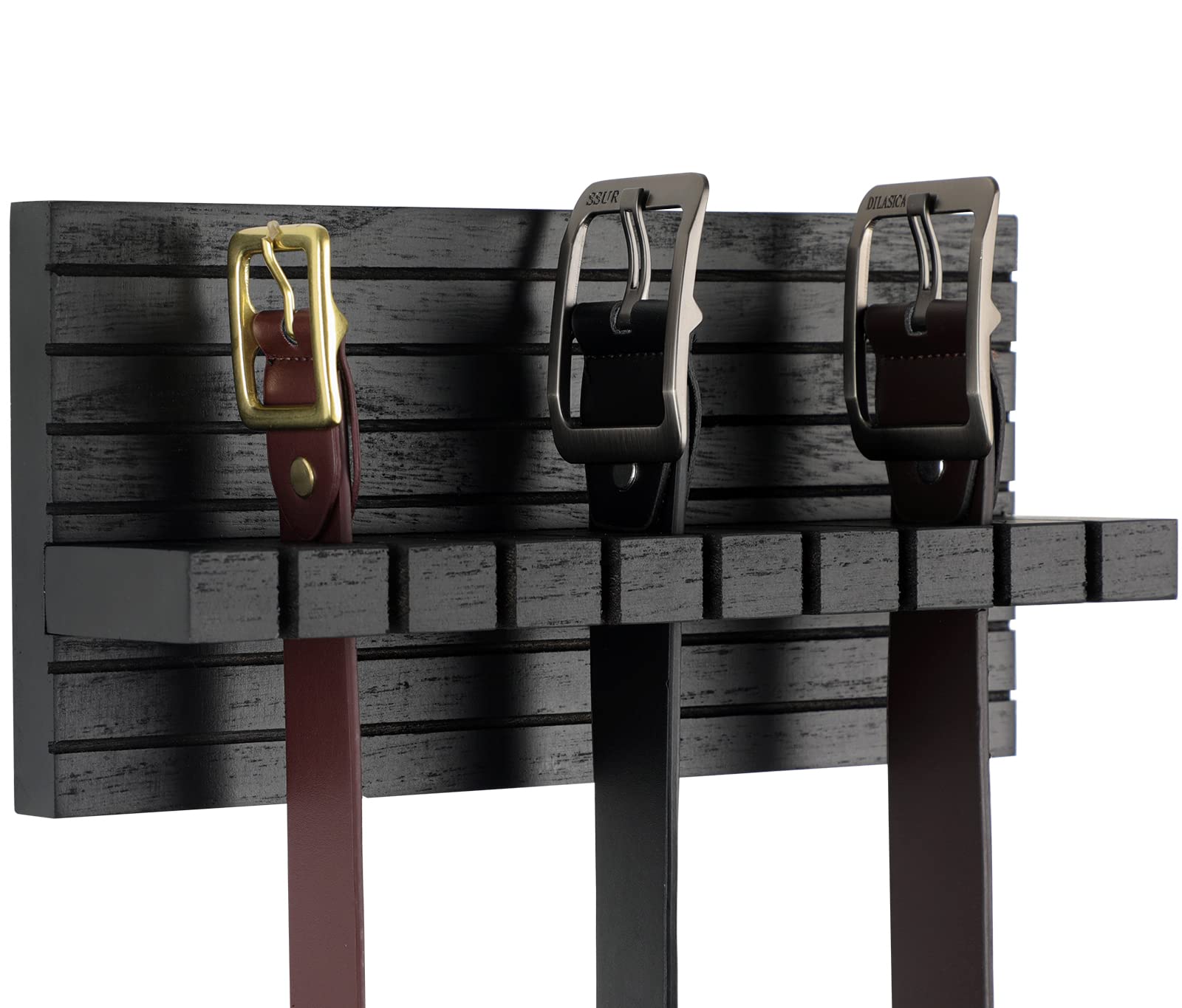 Space-Saving Belt Organizer for Closet - Wall Mount Belt Hanger Holds 9 Belts Securely Without Slipping - Includes Mounting Hardware (11.8”x5.5”x2.5”, Black) - Perfect for Closet Organization, Bedroom Storage & Small Space Living
