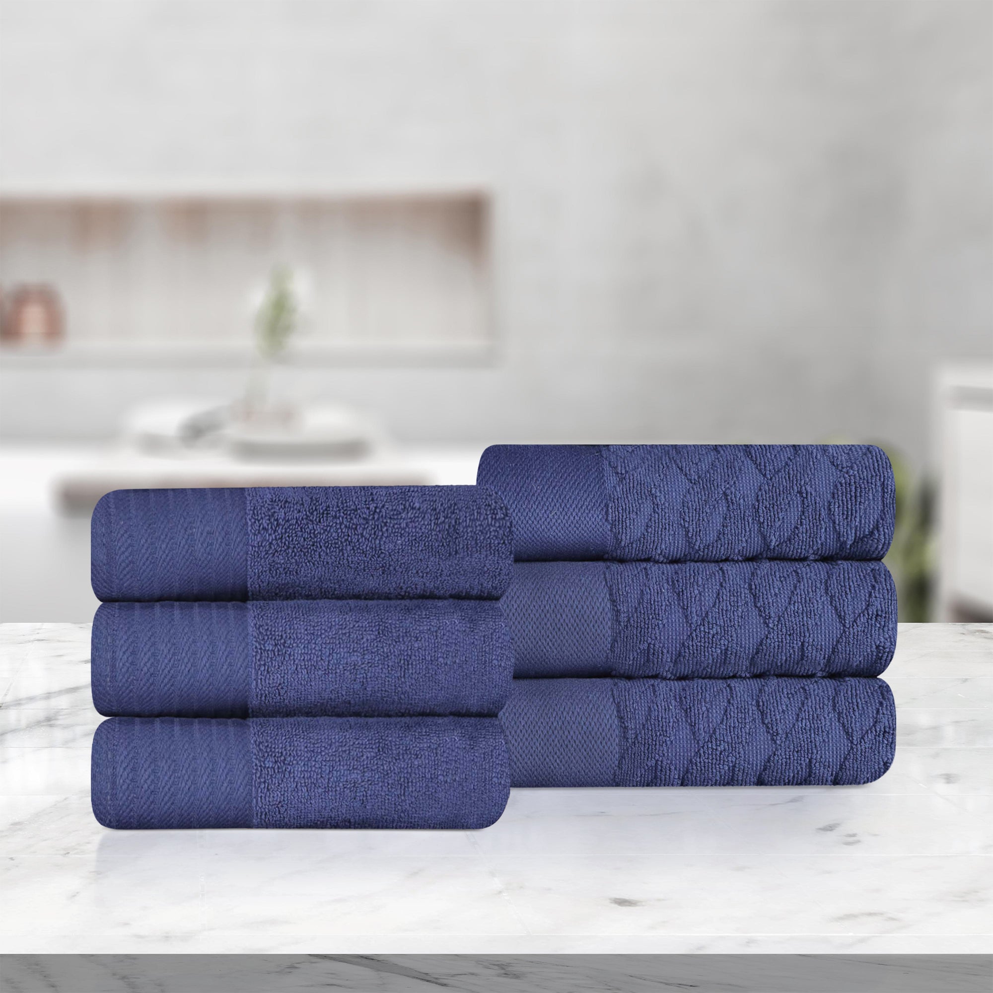 Premium 6-Piece Turkish Cotton Jacquard Herringbone Hand Towel Set - Soft & Absorbent Bath Towels for Spa, Guest Bathroom, and Luxury Home Decor