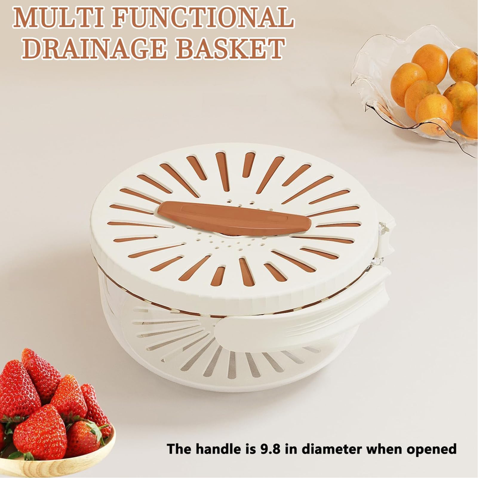 Organic Fruit and Vegetable Wash Bowl - Thickened Double Layer with Strainer & Lid - Foldable Handle Kitchen Colander for Draining, Washing, and Storing Fresh Produce - Perfect for Salads, Meal Prep & Healthy Eating