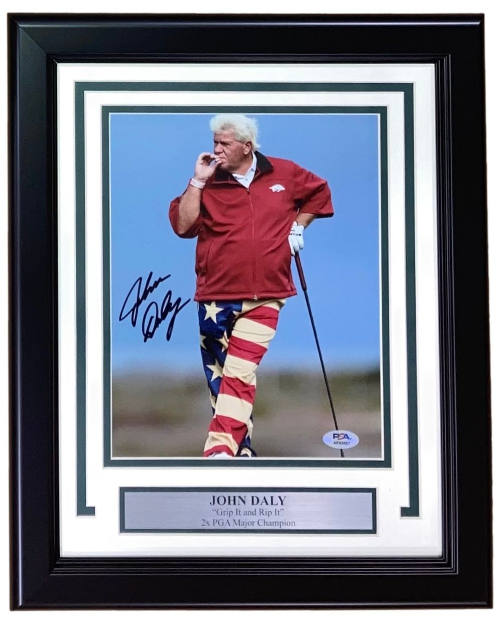 John Daly Autographed 8x10 PGA Golf Photo - Framed with PSA/DNA Certification - Perfect for Golf Memorabilia Collections & Man Cave Decor