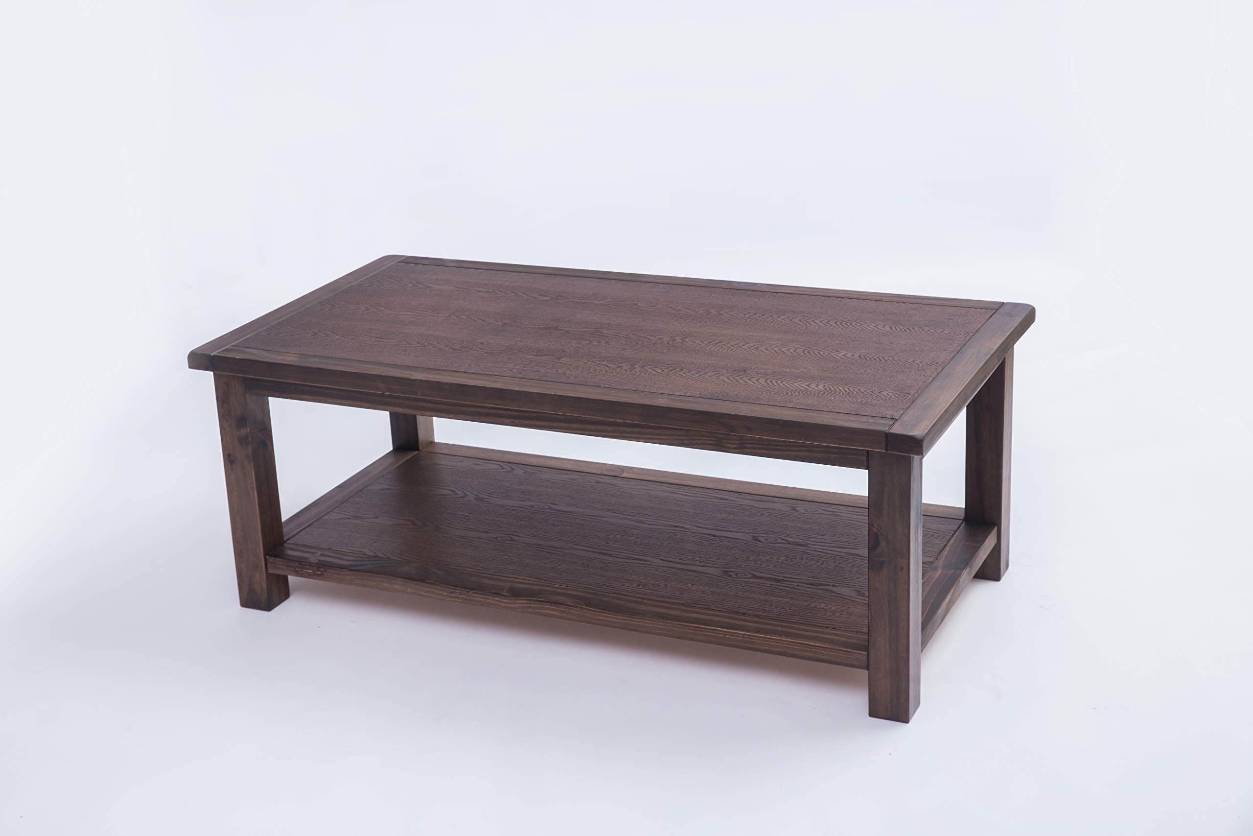 Solid Wood Coffee Table with Storage - Dark Brown Arise Sun - Rustic Modern Living Room Furniture for Small Spaces & Home Decor