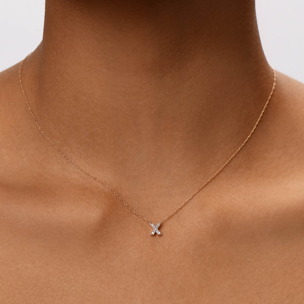 10k Gold Diamond Letter X Necklace for Women - Elegant Initial Pendant Jewelry Gift for Birthday, Anniversary & Valentine's Day