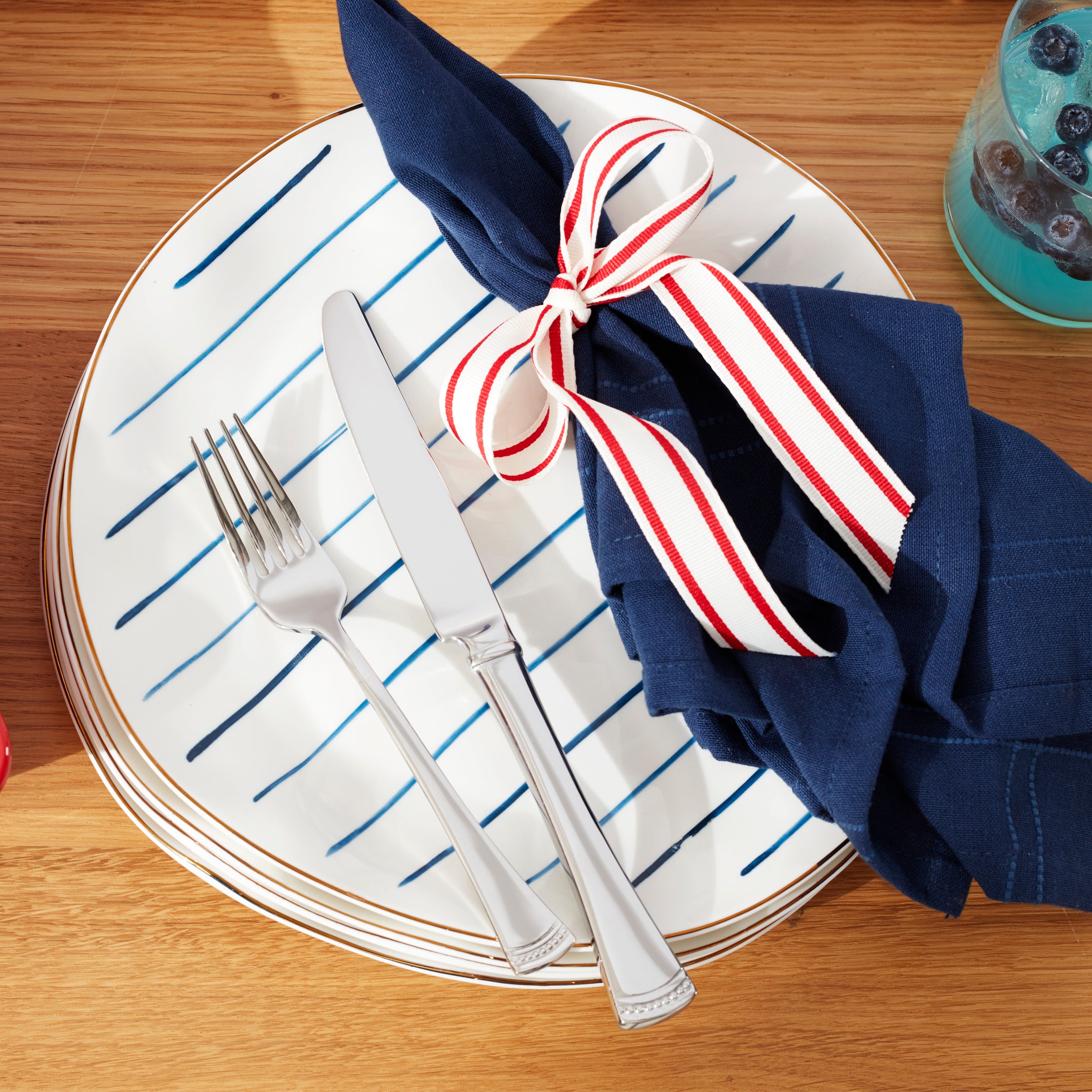 Blue Bay Stripes Dinner Plates Set of 4 - Elegant Ceramic Plates for Dining, Entertaining & Home Decor | Perfect for Restaurants, Weddings & Everyday Use