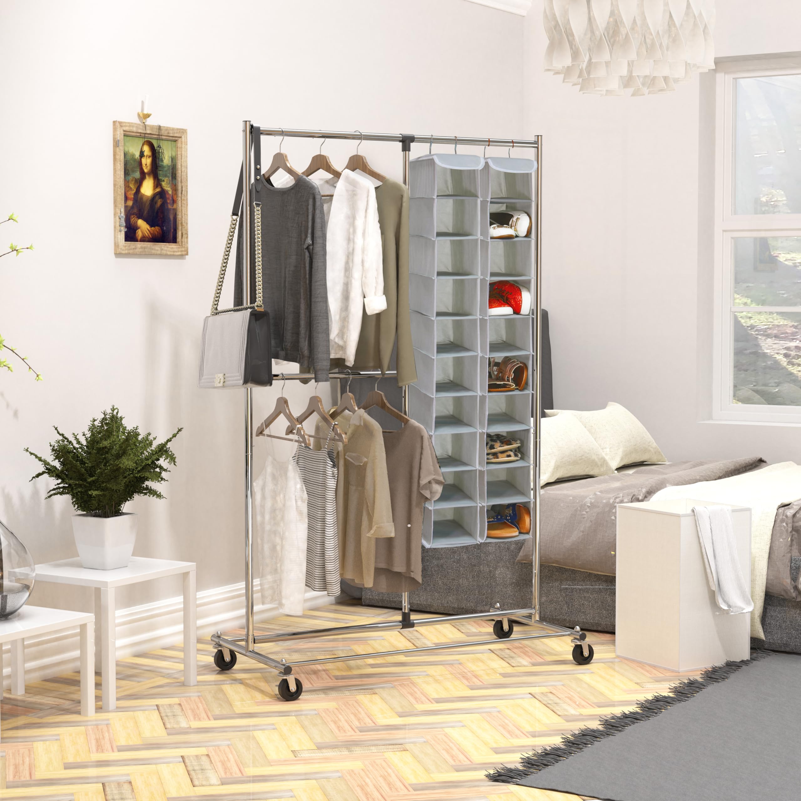 Simple Houseware 10-Tier Hanging Shoe Organizer for Closet - Space Saving Grey Shoe Storage Rack - Perfect for Bedroom, Entryway, and Dorm Organization