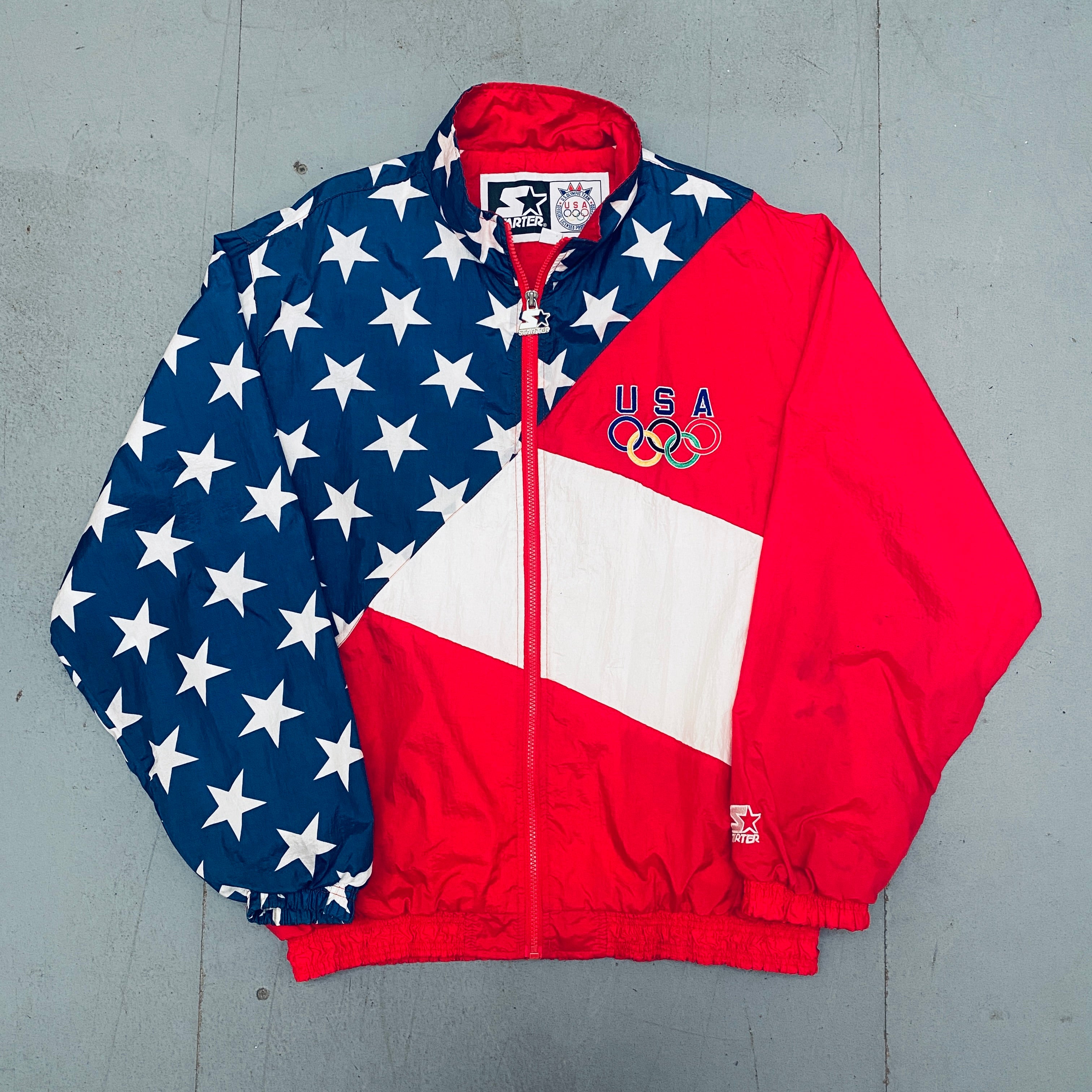 1996 Atlanta Olympics Team USA Stars & Stripes Full-Zip Starter Windbreaker Jacket (Large) – Vintage Sports Apparel for Collectors & Retro Fashion