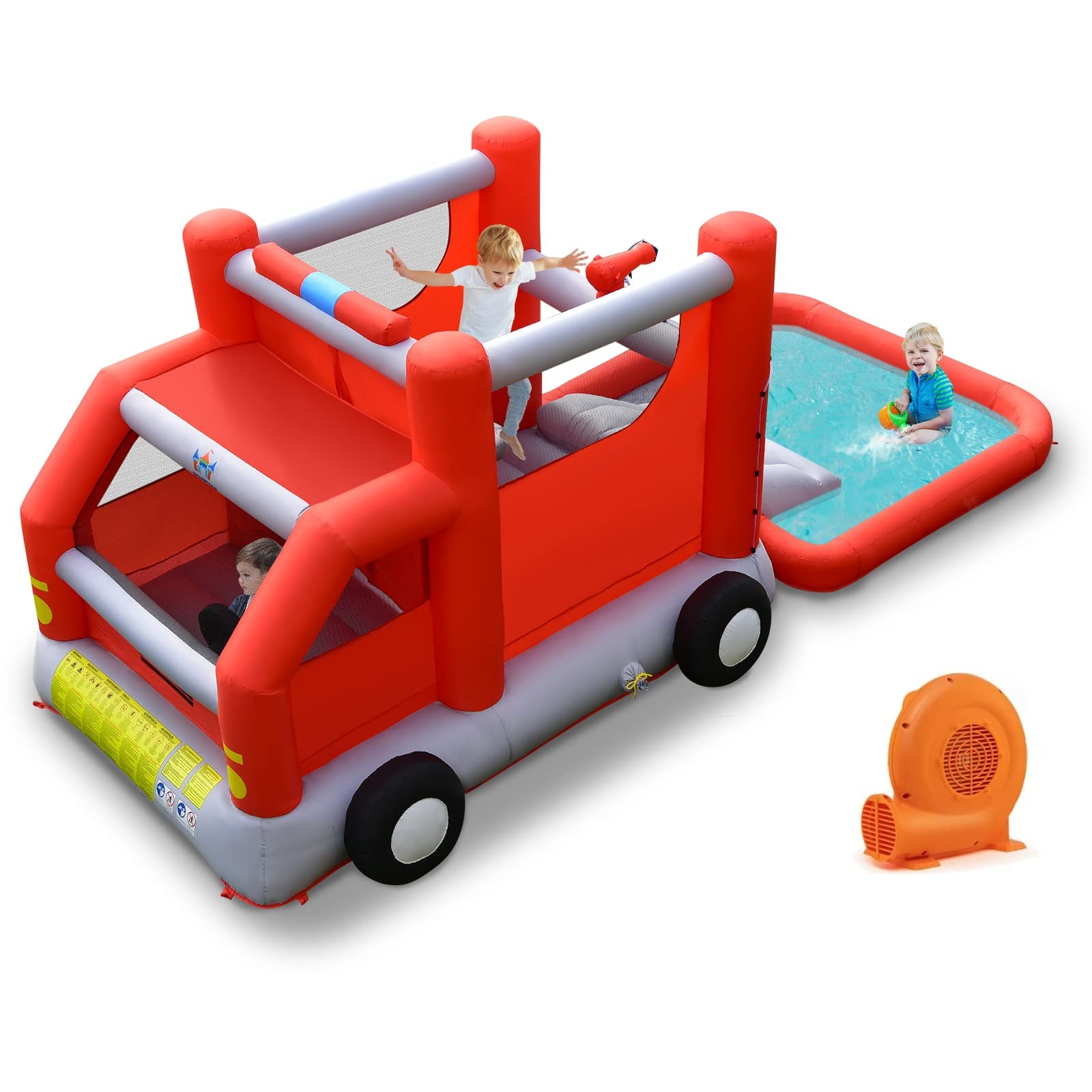 **Inflatable Bounce House for Kids - Fire Truck Water Park Playhouse for Indoor & Outdoor Play | Backyard Water Jumper Toy with Splash Pool | Perfect for Birthday Parties, Summer Fun & Backyard Activities**