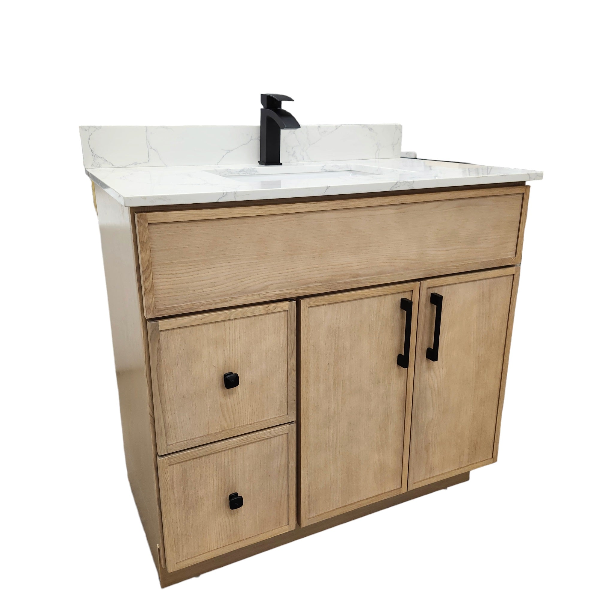 42-Inch LEO Modern Bathroom Vanity with Quartz Countertop & Left Side Drawers - Perfect for Small Bathrooms, Master Suites & Powder Rooms
