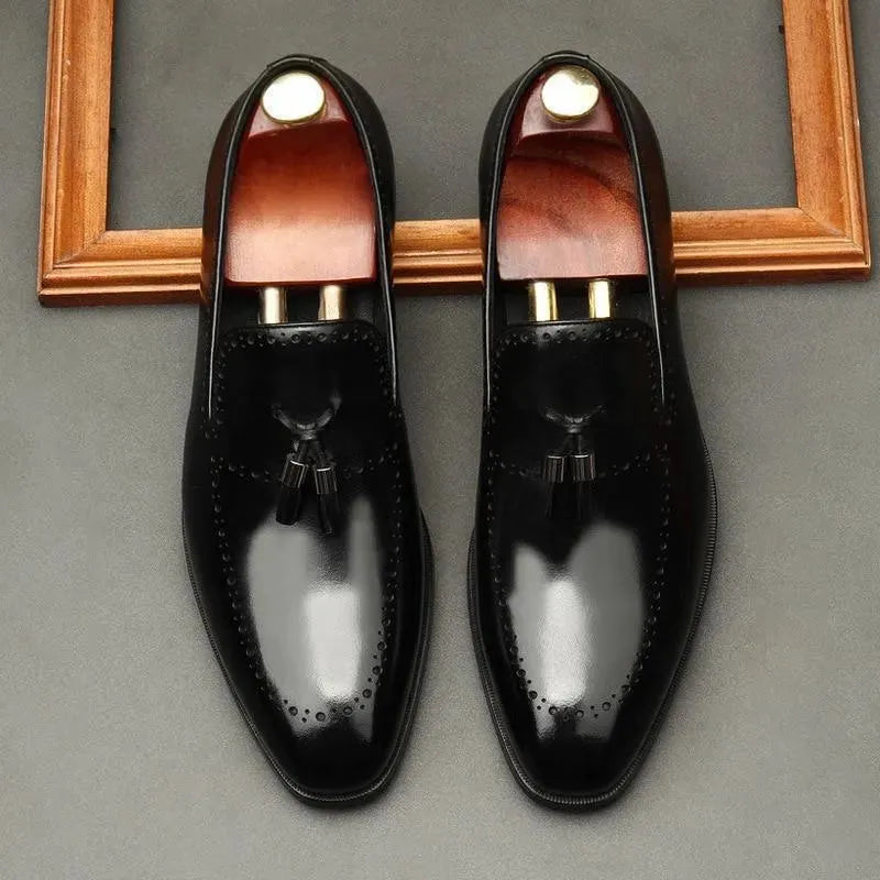 Vincenzo Men's Patent Leather Tassel Loafers - Classic Dress Shoes for Business, Office & Formal Occasions