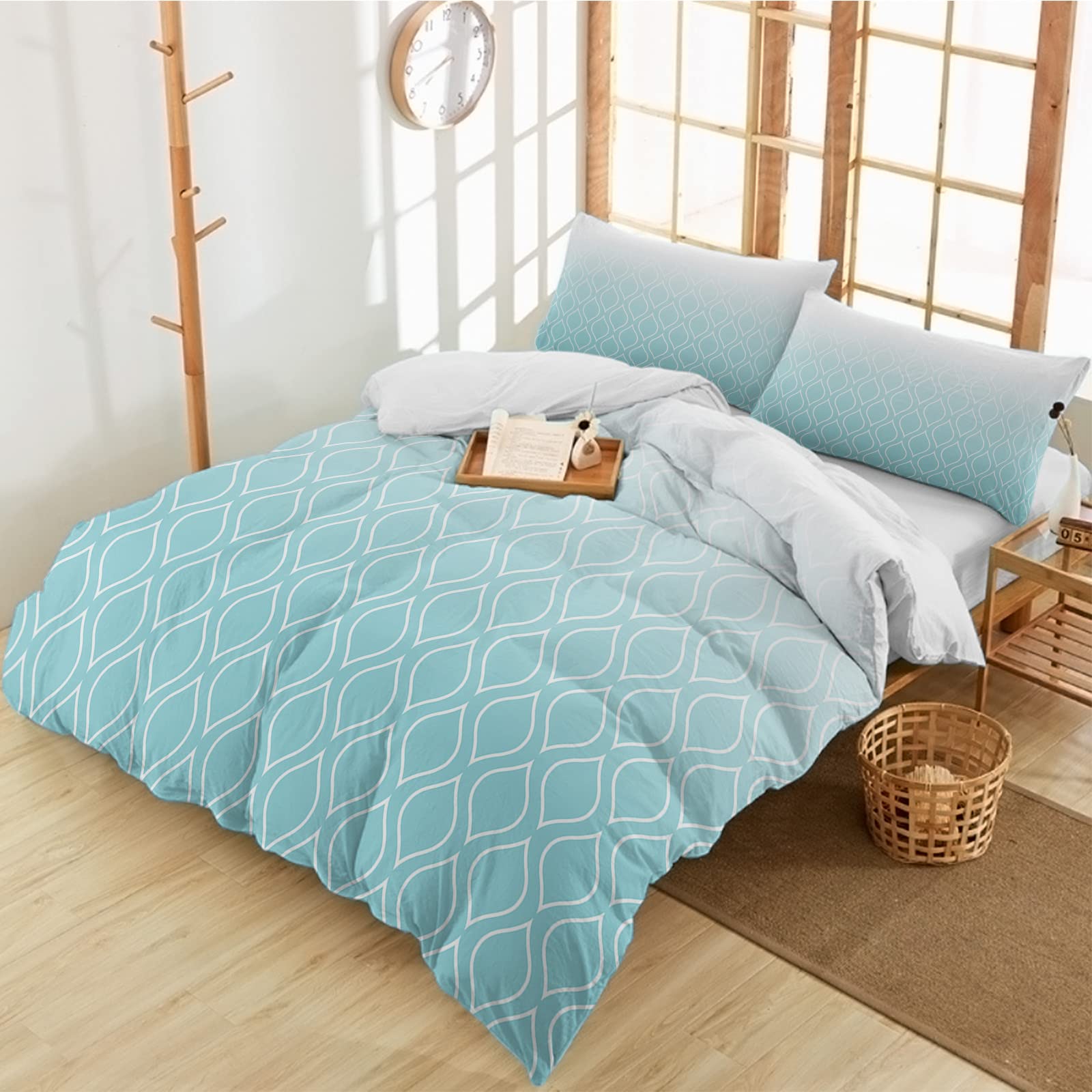California King Duvet Cover Set 3-Piece - Minimalist Moroccan Geometric Pattern Luxury Bedding, Soft Printed Comforter Cover with 2 Pillow Shams - Ombre Art Decor for Master Bedroom & Guest Room