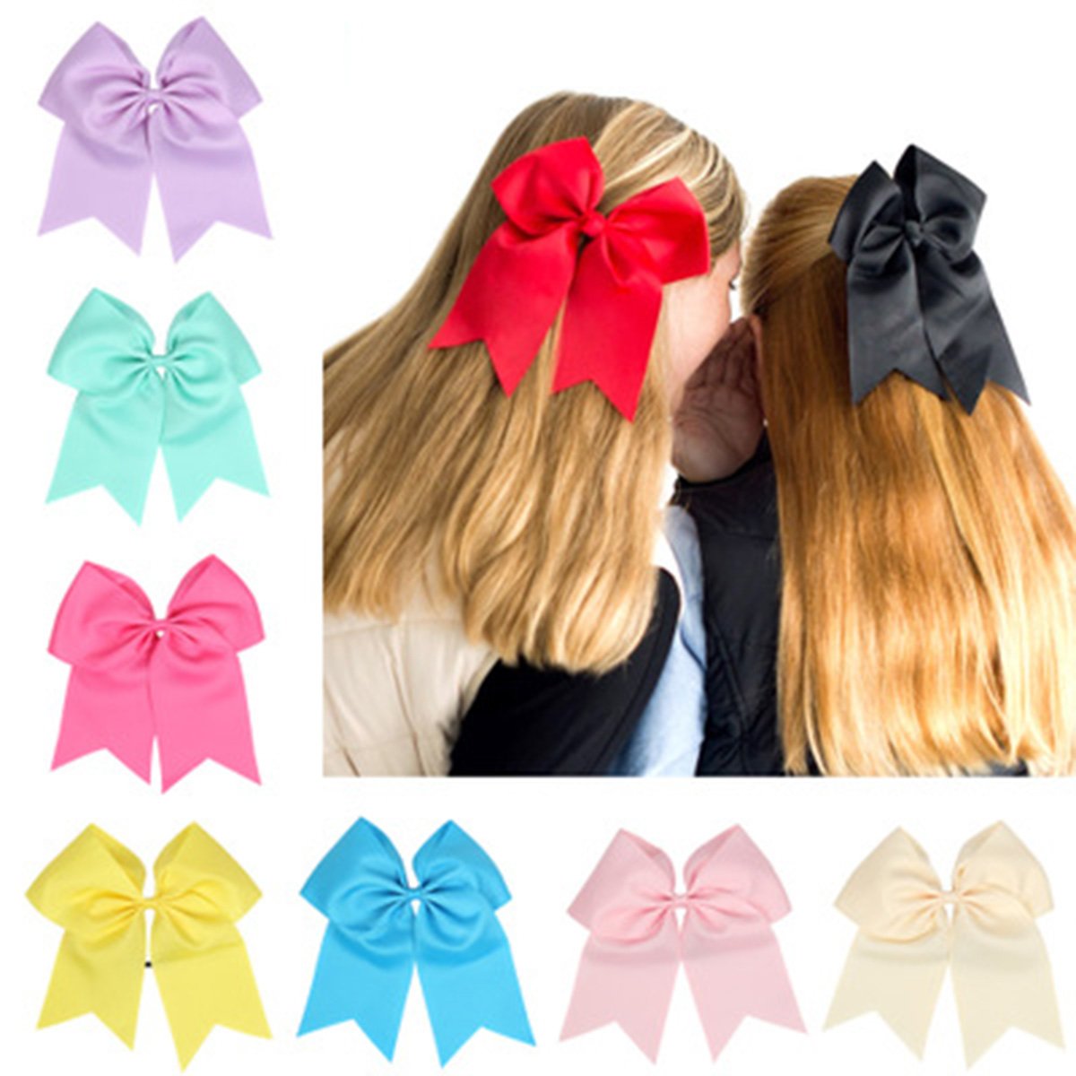 Large Hair Bows for Women & Teens - Classic Ponytail Holder Hair Tie (White) for Parties & Gifts