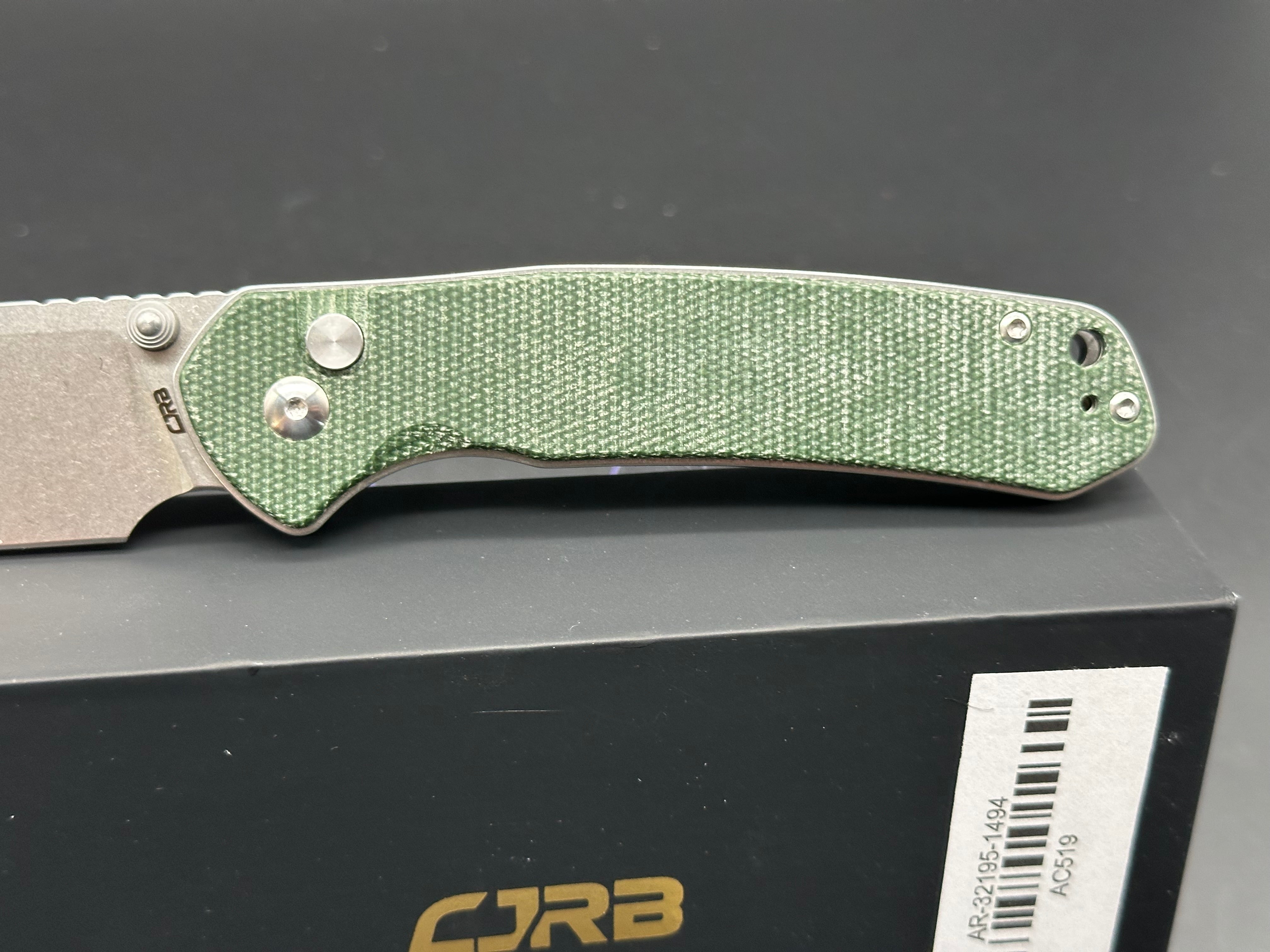 CJRB Large Pyrite Folding Knife with Premium Green Micarta Scales - EDC Pocket Knife for Outdoor Camping, Hiking & Everyday Carry