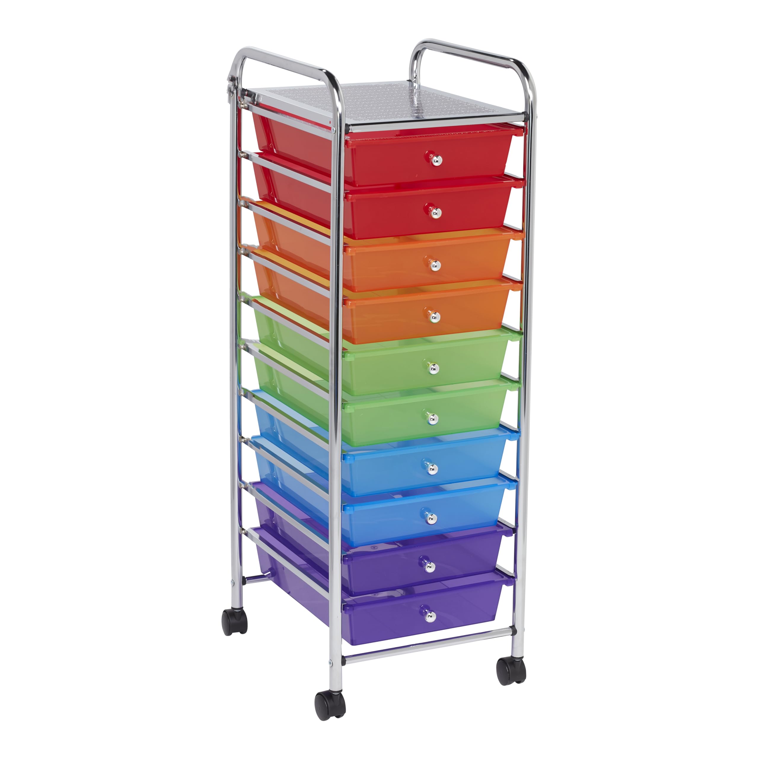 ECR4Kids 10-Drawer Rolling Storage Cart with Wheels - Mobile Classroom & Home Organizer for Toys, Art Supplies, Office Essentials - Ideal for Daycare, School, and Office Organization