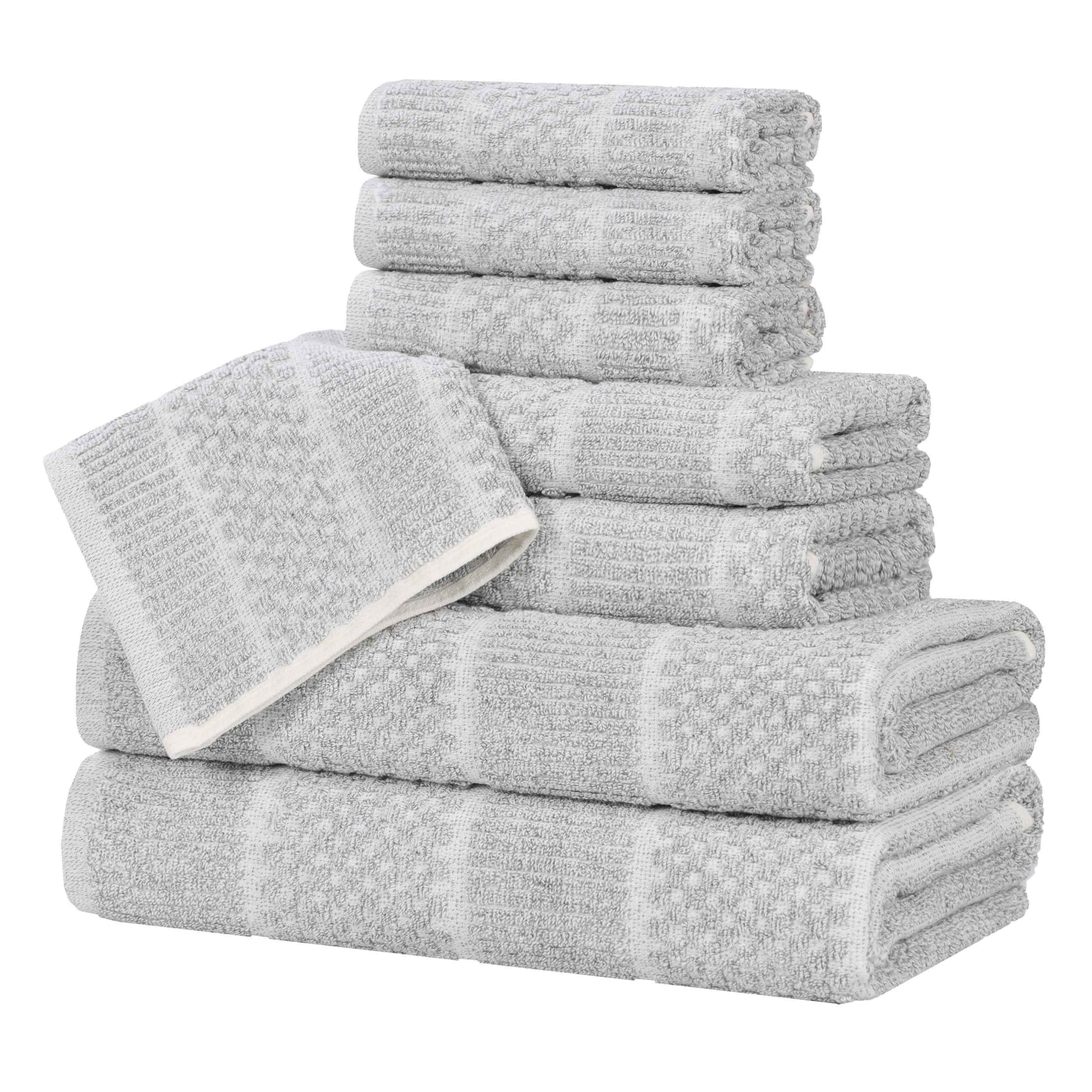 Premium 8-Piece Cotton Blend Towel Set - Medium Weight, Checkered & Ribbed Design for Bath, Spa, and Beach | Soft & Absorbent Luxury Towels