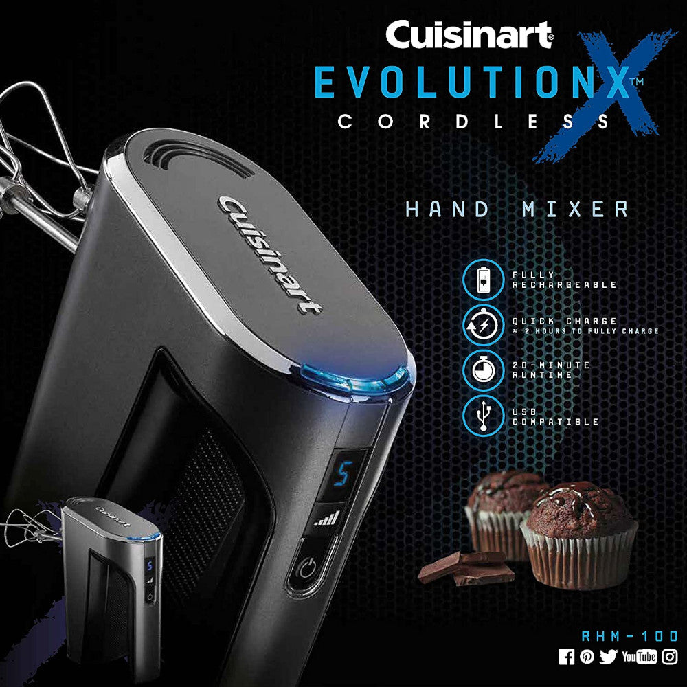 Cuisinart EvolutionX RHM 100 Cordless Hand Mixer - Refurbished with Warranty | Perfect for Baking, Whipping & Mixing in the Kitchen