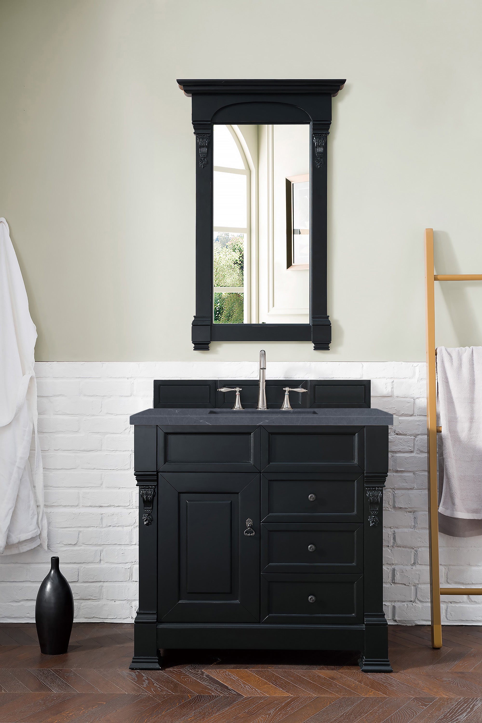Brookfield 36 Inch Single Bathroom Vanity with Antique Black Finish & 3CM Charcoal Soapstone Quartz Countertop - Perfect for Modern Farmhouse, Traditional, or Transitional Bathroom Designs