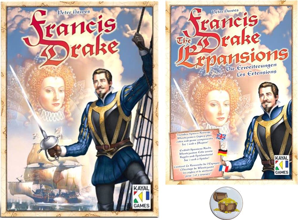 Francis Drake Board Game Bundle: Base Game + 2 & 6 Player Expansion + Treasure Chest Buttons - Perfect for Family Game Nights and Strategy Enthusiasts