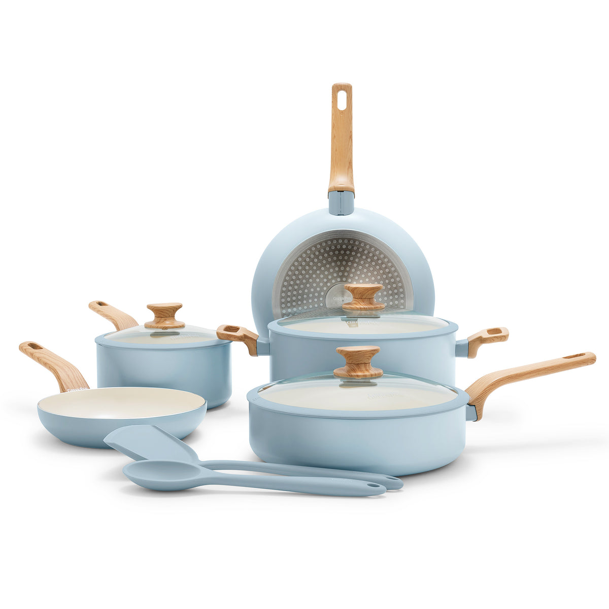 Essence Ceramic Nonstick 10-Piece Cookware Set - Blue Haze | Eco-Friendly Kitchen Pots & Pans for Healthy Cooking | Perfect for Frying, Sautéing & Boiling