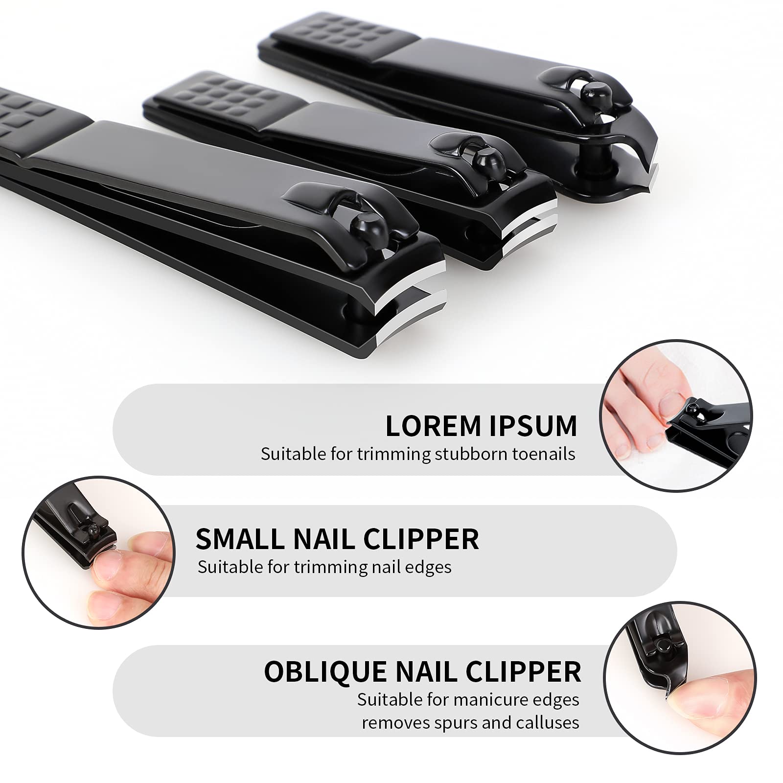 Premium Stainless Steel Nail Clippers Set - Sharp Fingernail & Toenail Clippers for Thick & Ingrown Nails - 4-Piece Black Nail Cutter Kit with Nail File for Men, Women & Kids - Perfect for Home, Travel & Salon Use