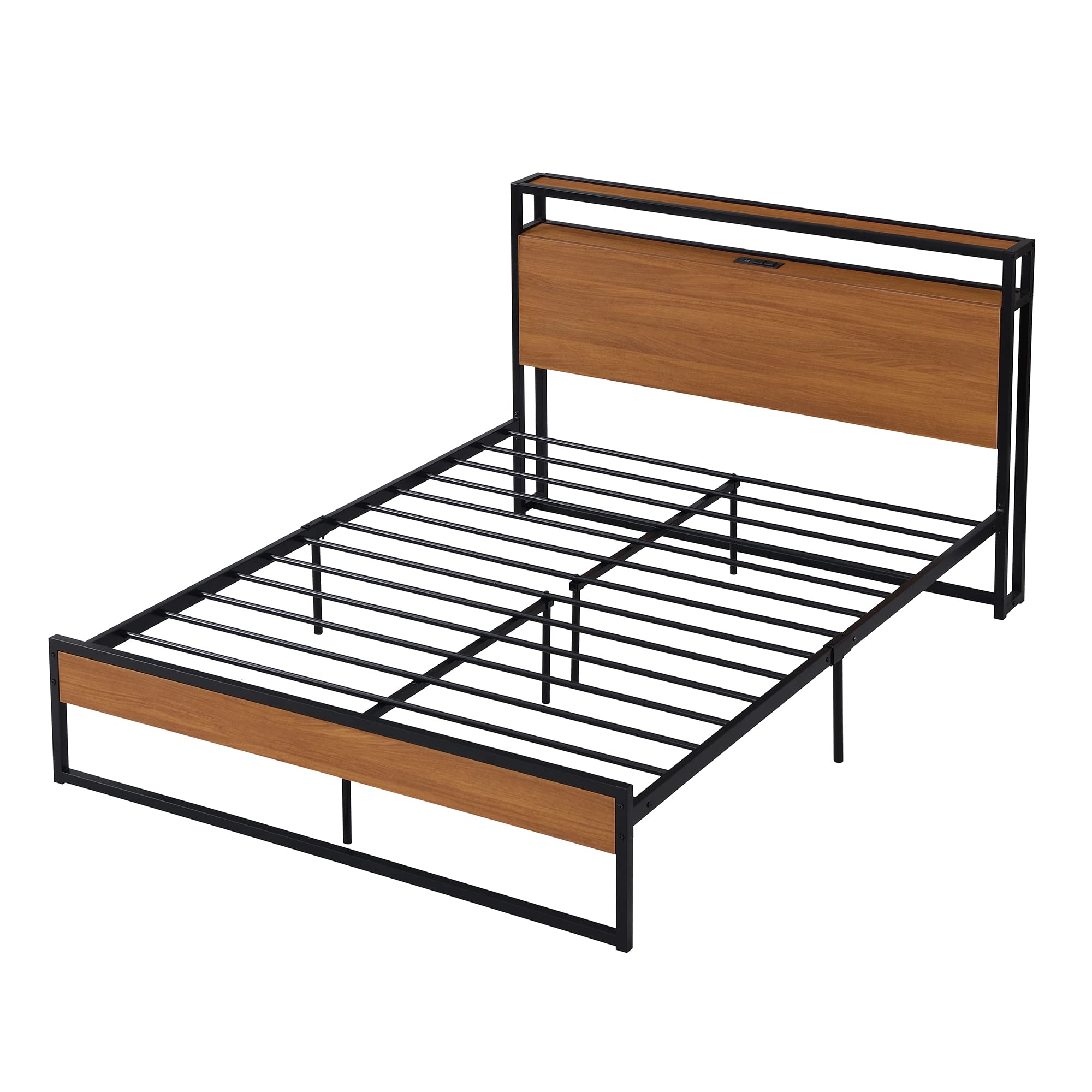 Full Size Platform Bed Frame with USB Ports & Power Outlets - Sturdy Metal Bed Frame with Storage Drawers, Heavy Duty Slat Support & Center Legs - No Box Spring Required (Black, Full) - Perfect for Modern Bedrooms, Guest Rooms & Small Spaces