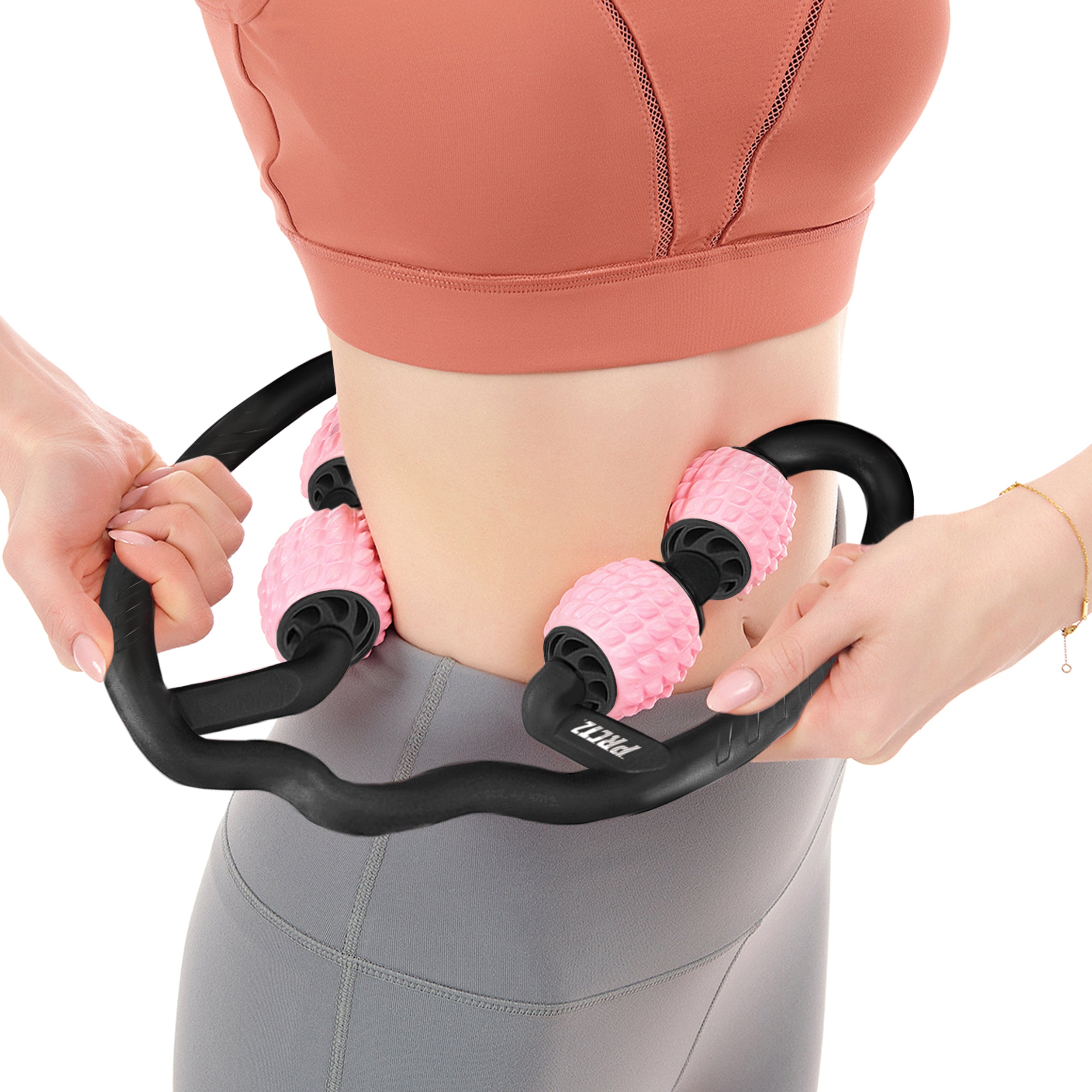 PRCTZ 4-Point Massage Foam Roller - Handheld Muscle Massager for Back, Neck & Shoulder Pain Relief - Portable Deep Tissue Massage Tool for Athletes, Yoga & Post-Workout Recovery