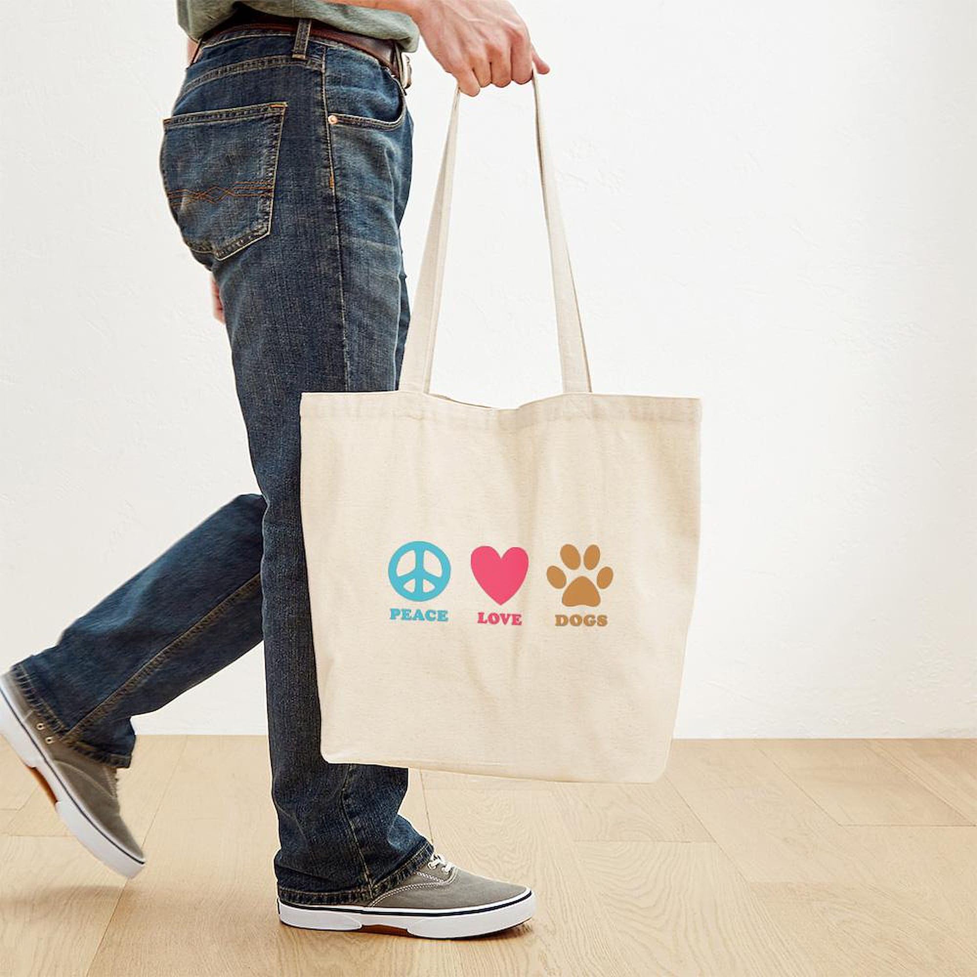 Peace Love Dogs Tote Bag - Eco-Friendly Natural Canvas Reusable Shopping Bag for Groceries, Beach & Daily Use | CafePress