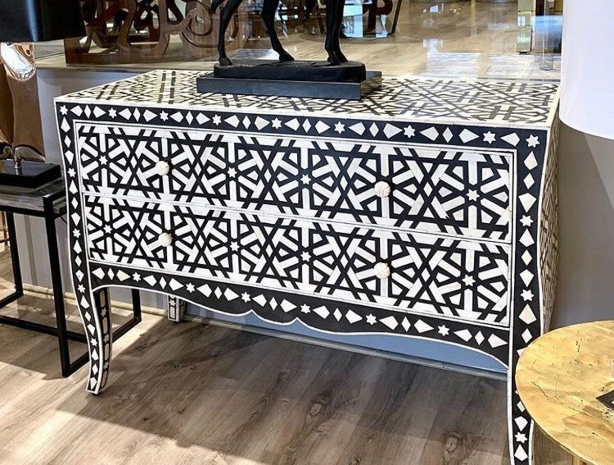 Handmade Bone Inlay Buffet Sideboard - Iberia Design Wooden Console Table with Intricate Patterns - Perfect for Dining Room Storage & Living Room Decor