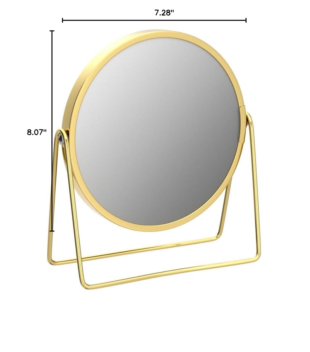 RIDDER Gold 5X Magnified Makeup Mirror - Adjustable Standing Cosmetic Mirror with LED Lights for Vanity, Dressing Table & Travel | Modern Beauty Essential for Home & Professional Use