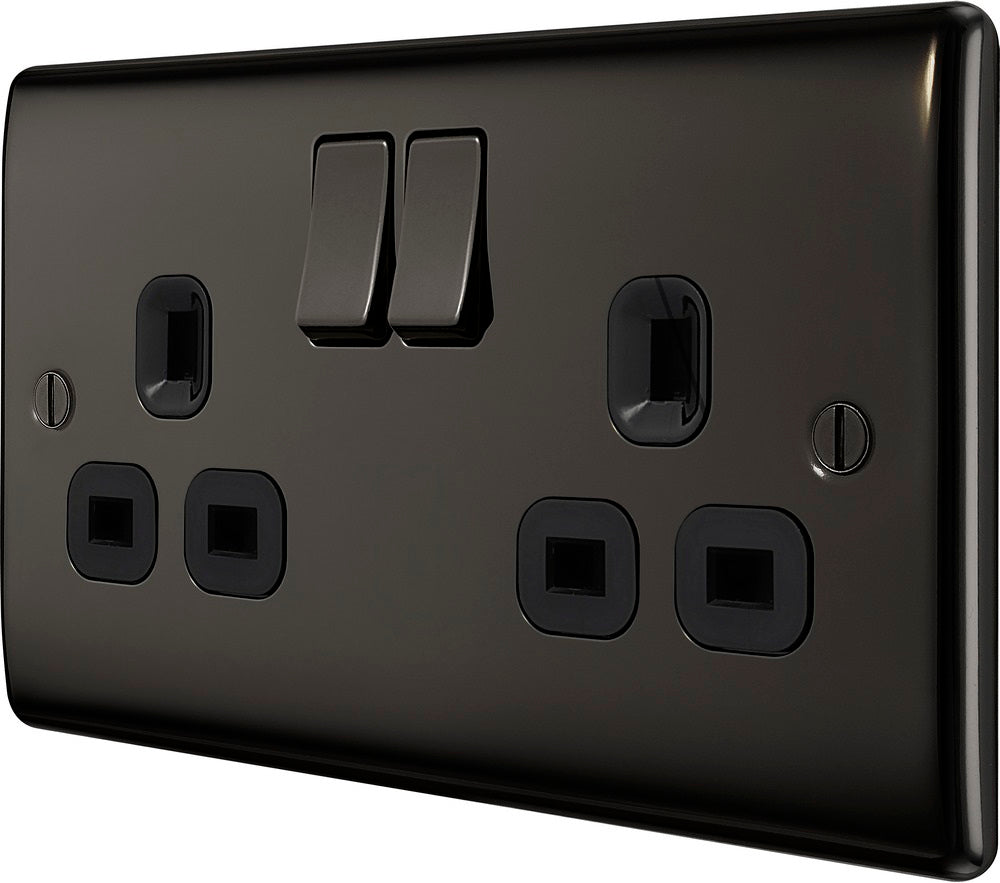 BG Nexus Metal Black Nickel 13A Double Socket NBN22B - Heavy Duty Electrical Outlet for Home, Office & Workshop Use